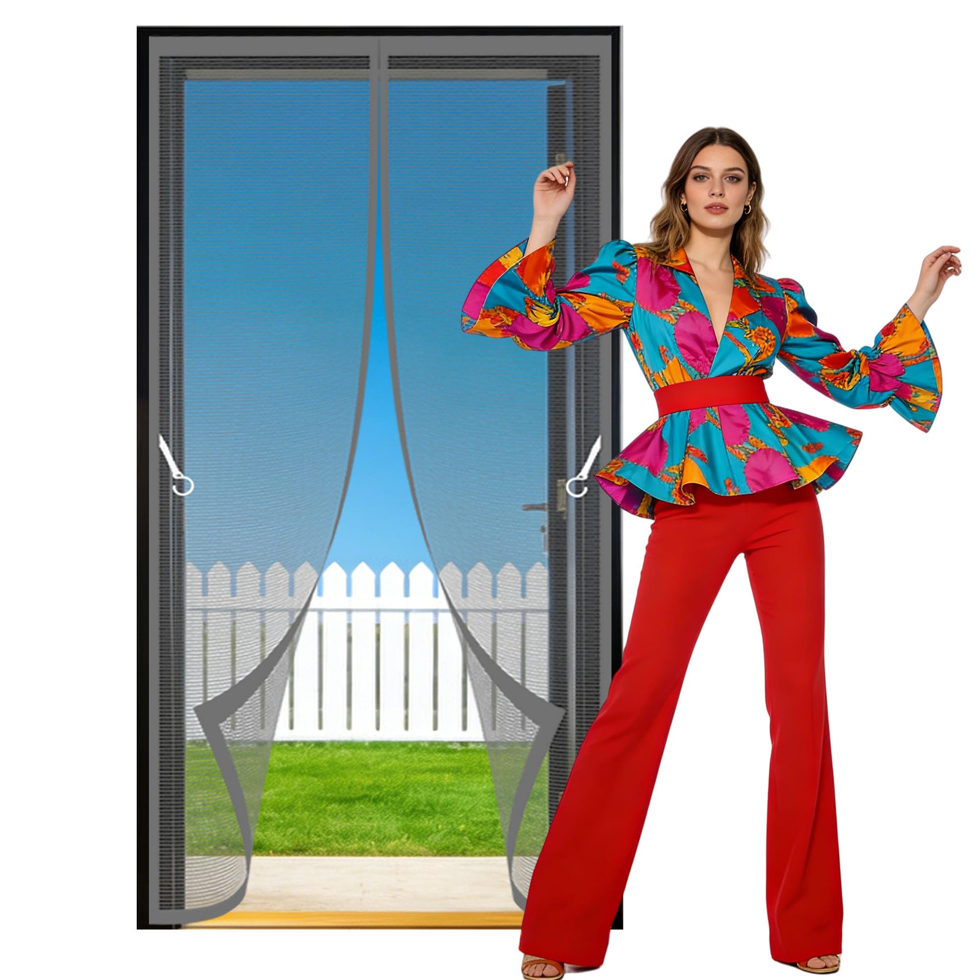 Magnetic Screen Fly Doors 67 x 191 cm with Powerful Magnets and Full Frame Magic Tape Anti Mosquito Mesh Curtain Keeping Out Flies Bug for Living Room, Bedroom, Patio, Grey