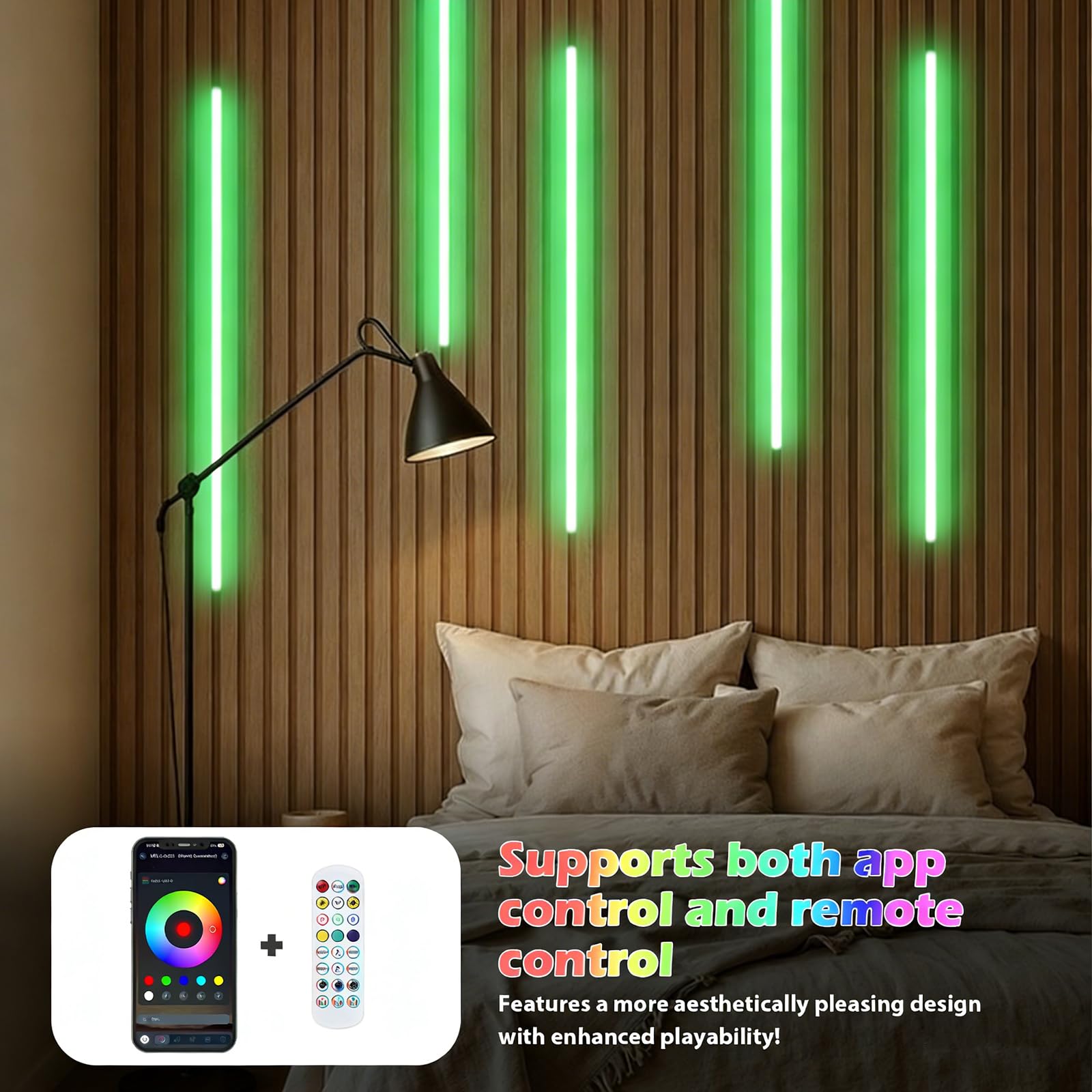 Striscia LED neon per pannelli acustici, 6 strisce LED RGB dimmerabili da 100 cm, per interni, pannelli acustici, scaffali e armadi, controllo tramite app o telecomando e sincronizzazione musicale