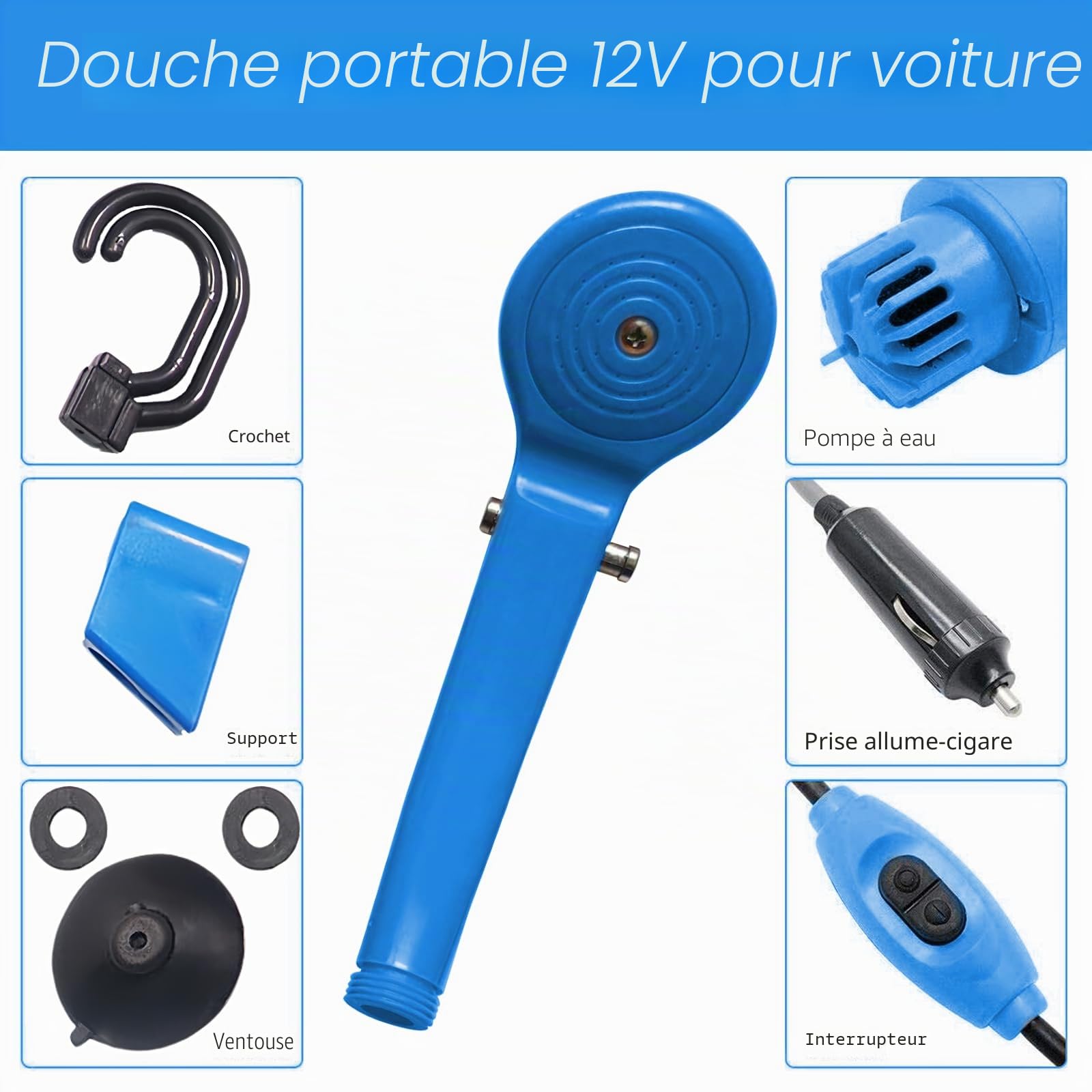 Vegena Douche Portable de Camping - Douche de Camping avec Pommeau et Tuyau de Douche, Douche pour Camping, Douche Portable, Douche de Camping Extérieure pour Voyage, Camping, Jardin, Plage