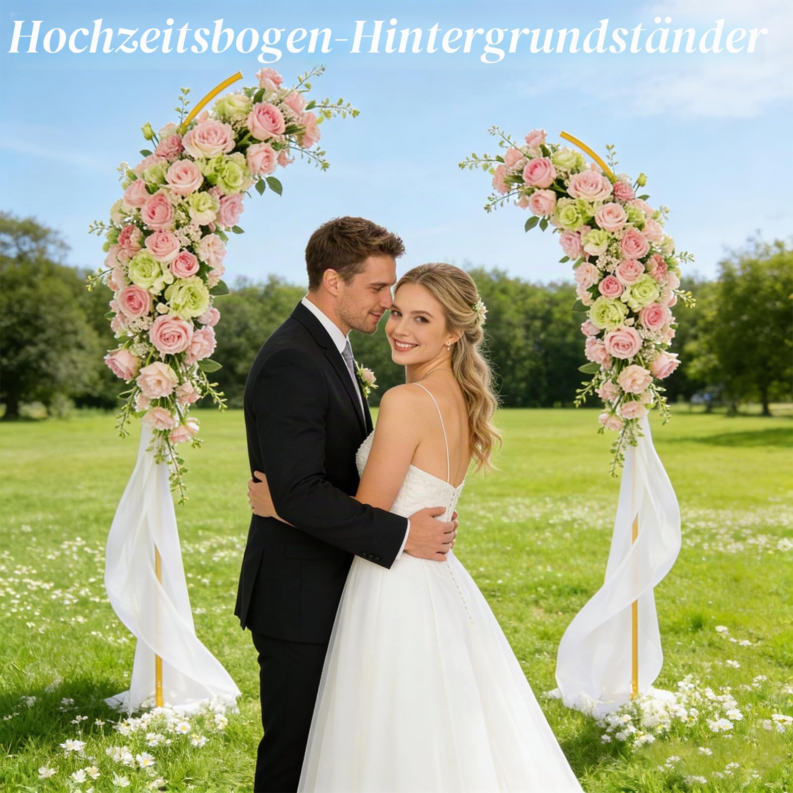 Metall Ballonbogen Ständer,Hochzeitsbogen Hintergrund Ständer Set,Halbrunder Goldener Geeignet für Geburtstage, Hochzeiten, Babytaufen und Alle Arten Von Feierlichkeiten(190cm & 230cm)