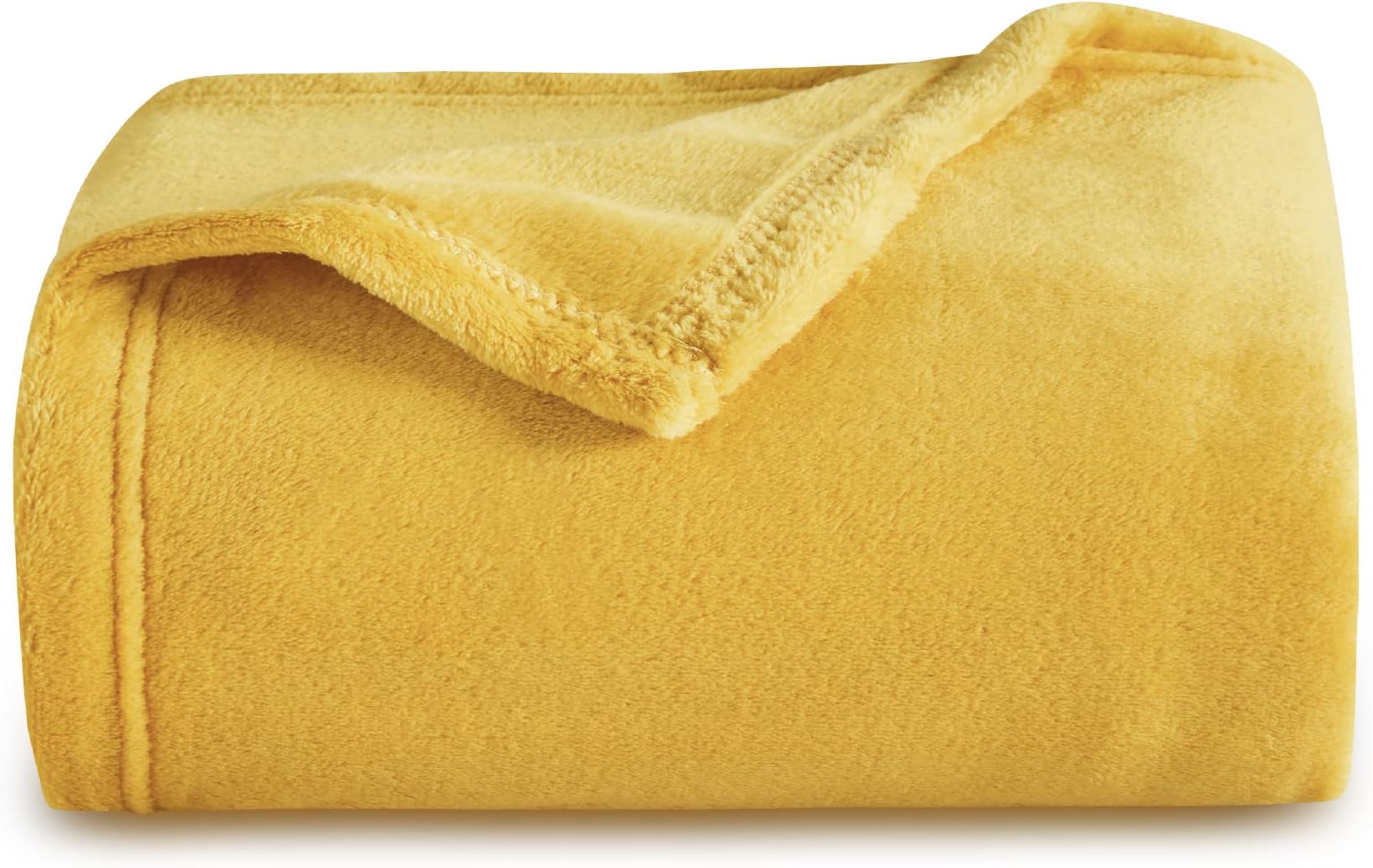 Bedsure Fleece Throw Blanket for Sofa - Soft Cosy Fluffy Blankets for Bed, Warm Single Throws for Audlts, Mustard, 130x150 cm