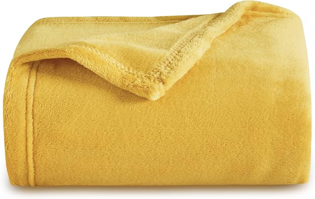 Bedsure Fleece Blanket Sofa Throw - Versatile Blanket Fluffy Soft Throw for Bed and Couch Twin/Double, Mustard, 150x200cm