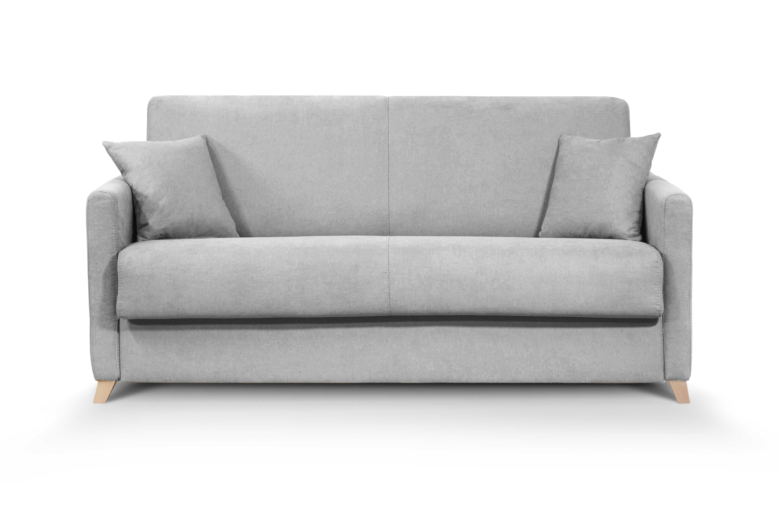 Divano Letto Siria 3 Posti Struttura in Metallo e Legno Imbottitura in Gomma di Poliuretano Rivestimento in Tessuto Rete Elettrosaldata Materasso 160x190 cm H18 cm Colore:Light Grey