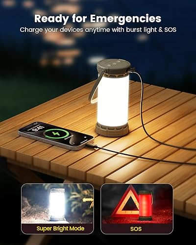 Miniatura 5 de Glocusent Linterna de campamento ultra brillante de 135 LED, hasta 200 horas, 5000 mAh luces de campamento con 3 colores y 5 brillo, SOS, máximo