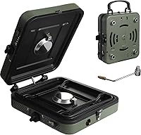 Vista 1 de Estufa de camping de propano de 2 quemadores, estufa de gas plegable portátil para acampar con 17200 BTU, dos quemadores ajustables con mango