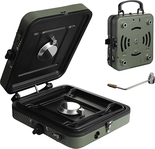 Estufa de camping de propano de 2 quemadores, estufa de gas plegable portátil para acampar con 17200 BTU, dos quemadores ajustables con mango de