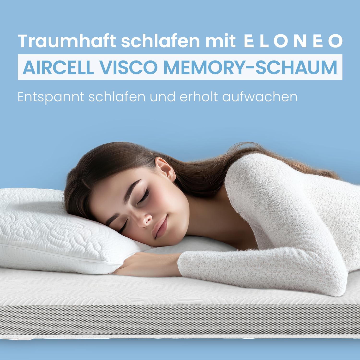 ELONEO Matratzen Topper 90x200cm | Memory Foam | 5cm hoch | zertifizierter Premium Matratzentopper für Bett und Boxspringbett | atmungsaktiver 3D Mesh-Bezug | rutschfest mit Noppen und Eckschlaufen