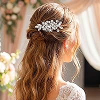 Vista 3 de Unicra Peine de pelo de novia de cristal, accesorio para el cabello con diamantes de imitación para mujeres y niñas (A-Plata)