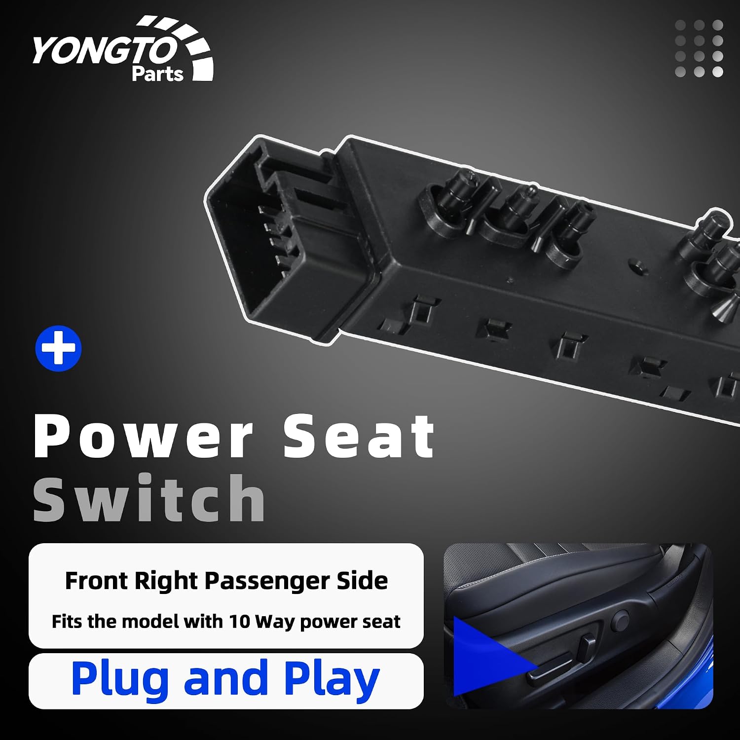 Power Seat Switch Adjust Switch 10 Way Front Right Passenger Side 9L3Z14A701FA Compatible with Ford F150 F250 F350 Escape Edge Fusion Lincoln MKZ Mercury Replace OE DE9Z14A701BA SW7337