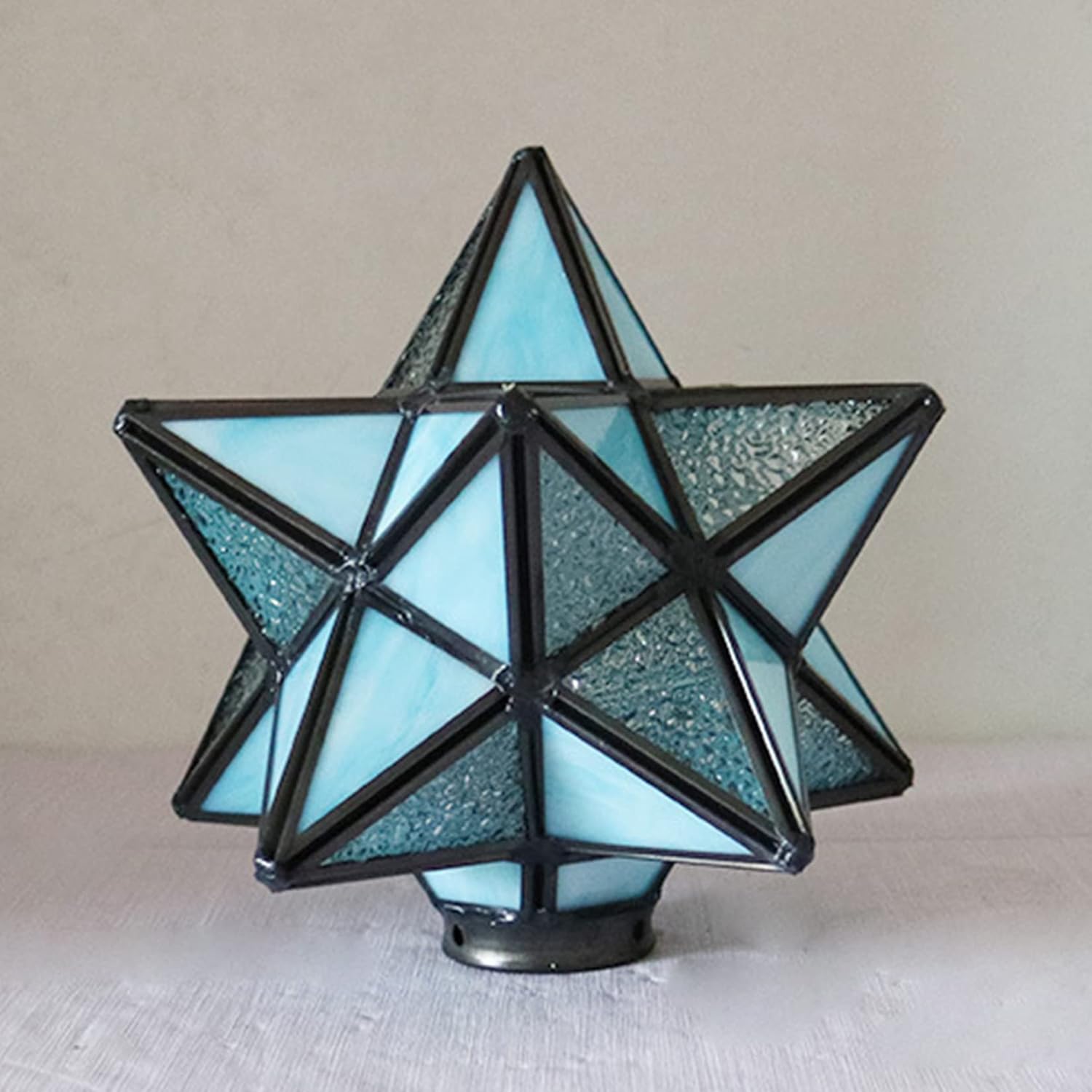 Tiffany Lamp Shade Replacement 8X7.5 Inch Moravian Star Stained Glass Lampshade 1-5/8-Inch Fitter Opening Only for Chandeliers, Wall Lamp, Ceiling Light, Pendant Light,Blue b