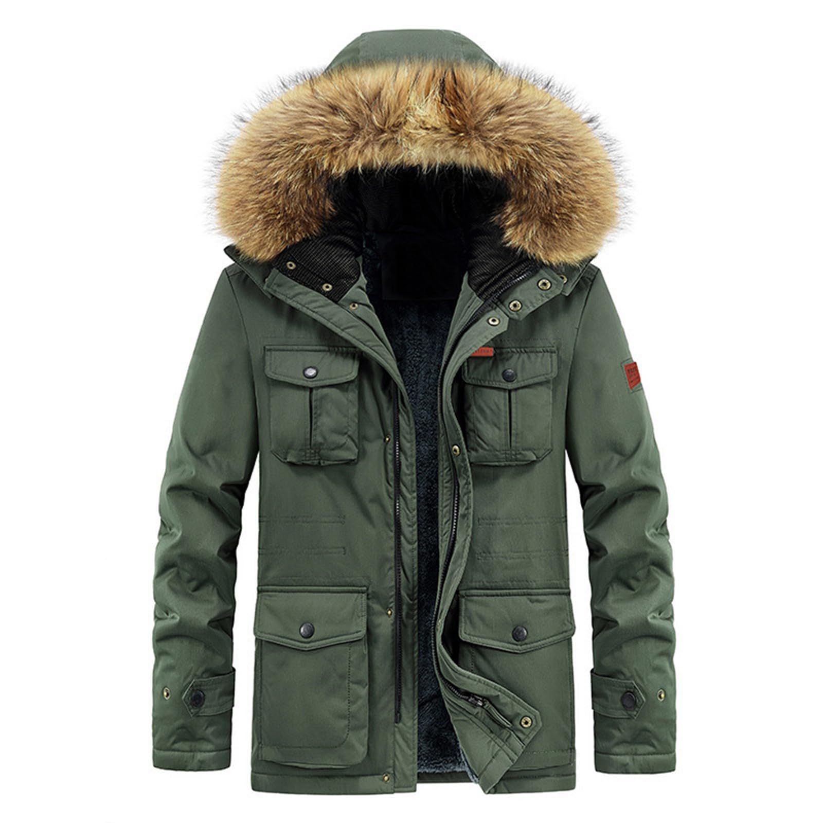 Winterjacke Fleece Futter Herren, Winterparka Herren Winter, Gefütterte Jacke Mit Kaputze Übergangsmantel Mit Taschen Bequeme Arbeitsjacke Regular Fit Mantel Wanderjacke Parker Sportjacke Für Wandern