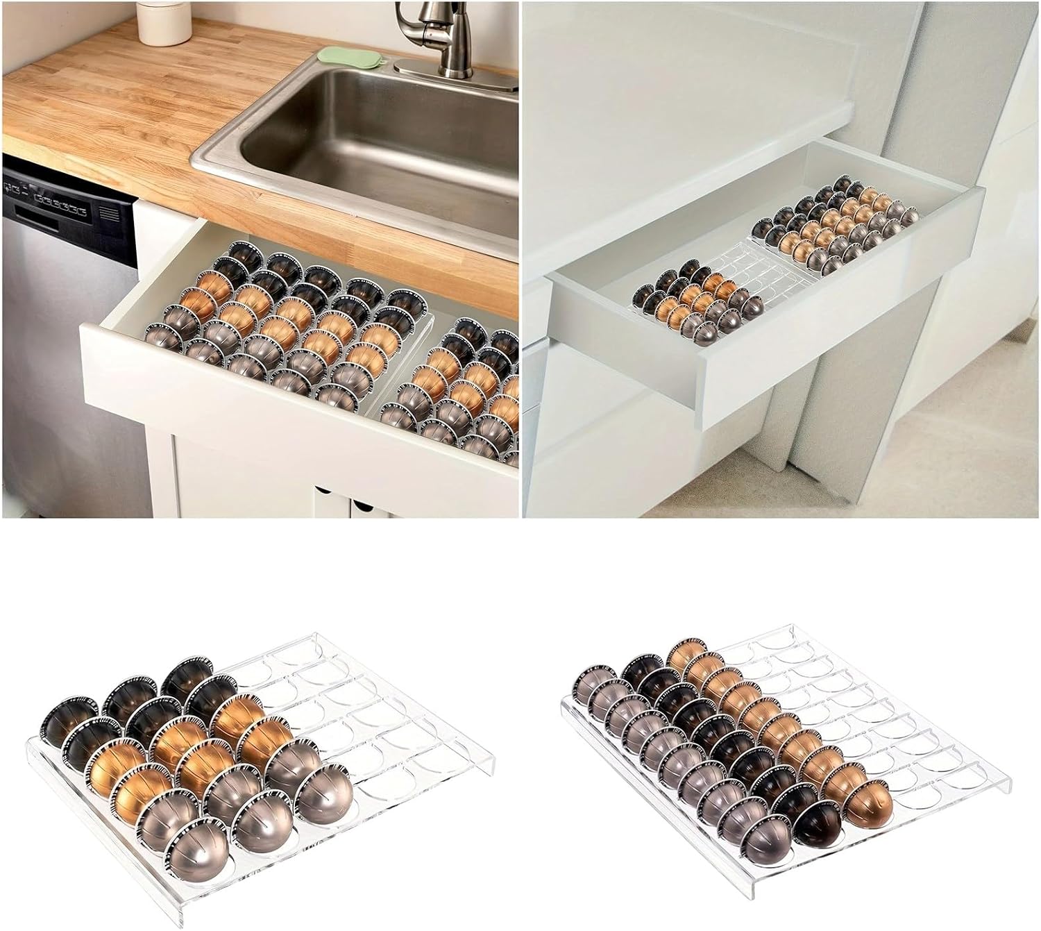 Clear Acrylic Coffee Pods Organiser Tray with NonSlip Base, Large Capacity Countertop Storage for Easy Access Sturdy Acrylic Coffee Pods Holder