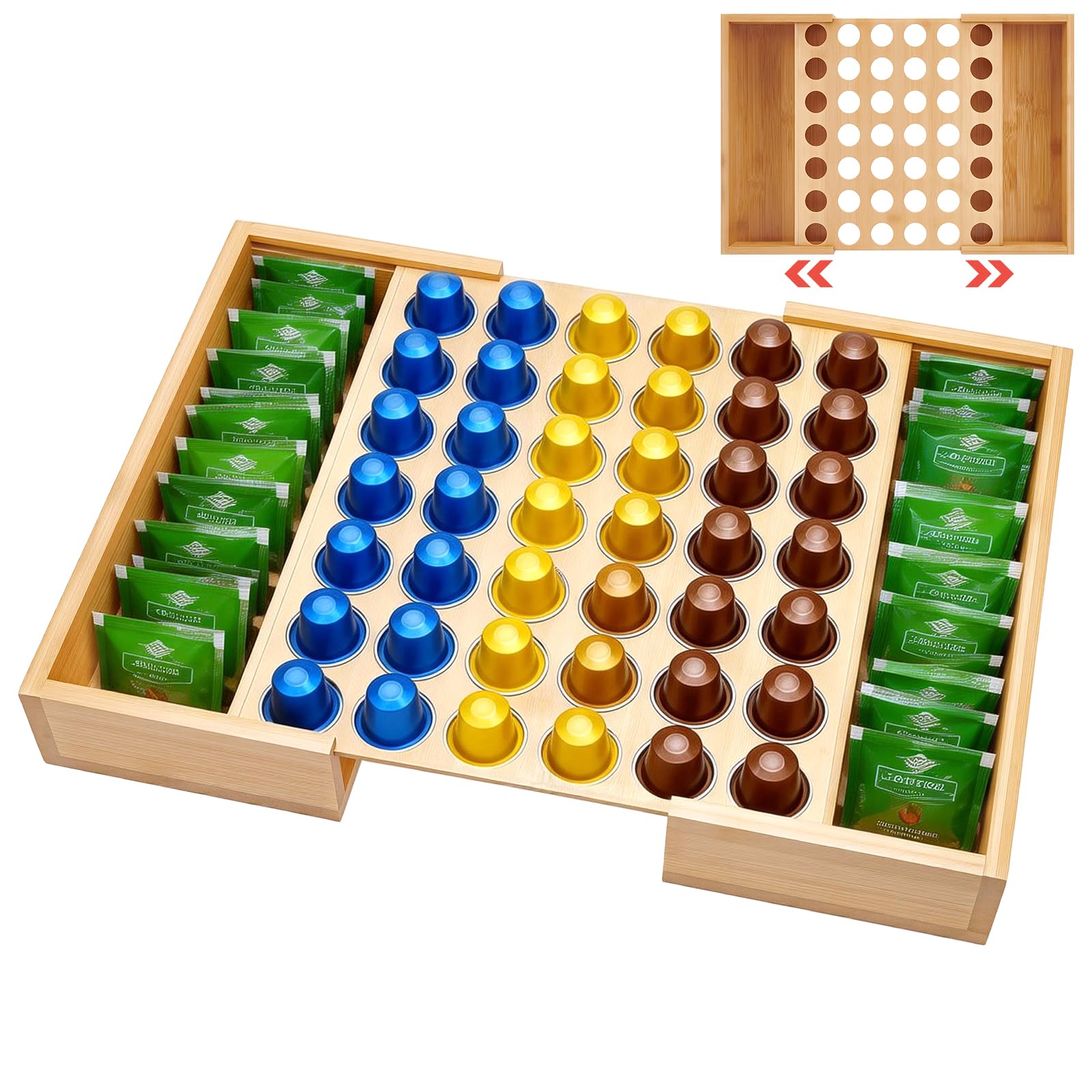 Rangement pour Sachets de Thé en Bambou Durable de Haute Qualité 42 Capsules