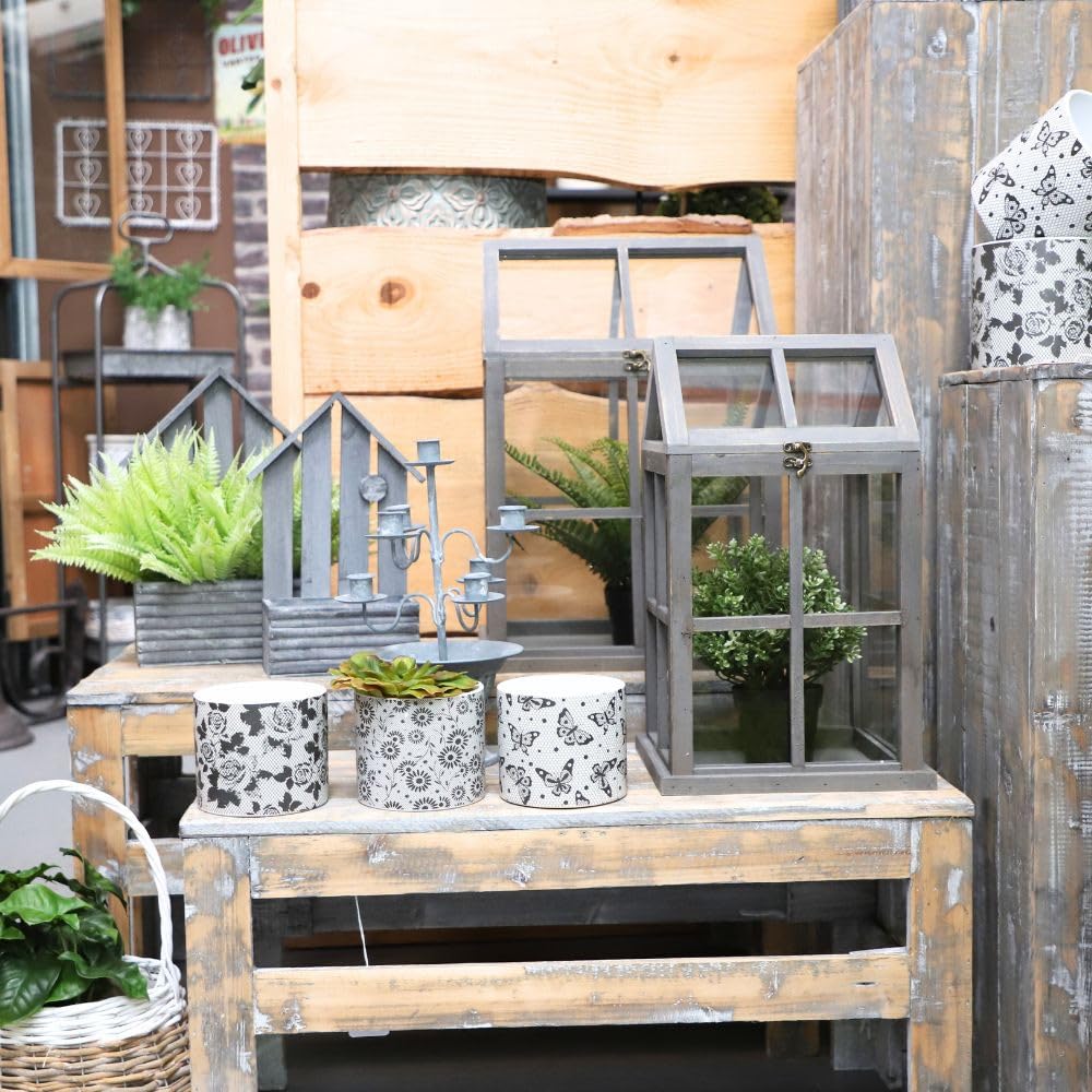 Set de 2 Mini serres d'intérieur en Bois Gris et Verre