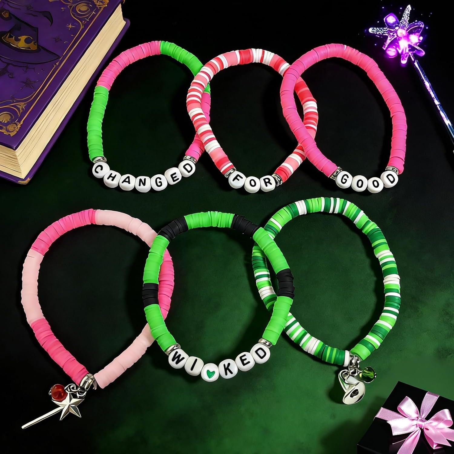 Green Pink Witch Hat & Wand Friendship Bracelet image 2