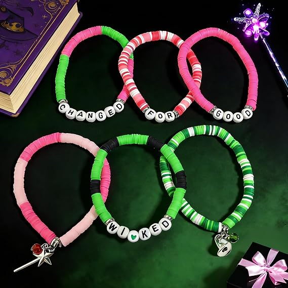 Green Pink Witch Hat & Wand Friendship Bracelet