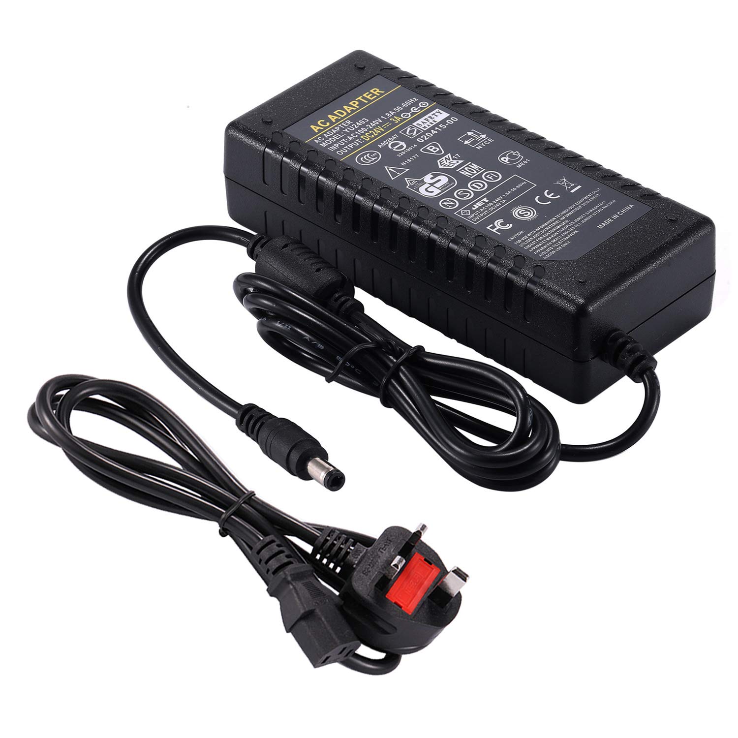24V 3A Power Supply Adapter - COLM AC 100V-240V to DC 24 Volt 3 Amp 72W Converter Transformer 5.5x2.5mm Plug for LED Strip Light CCTV Security System