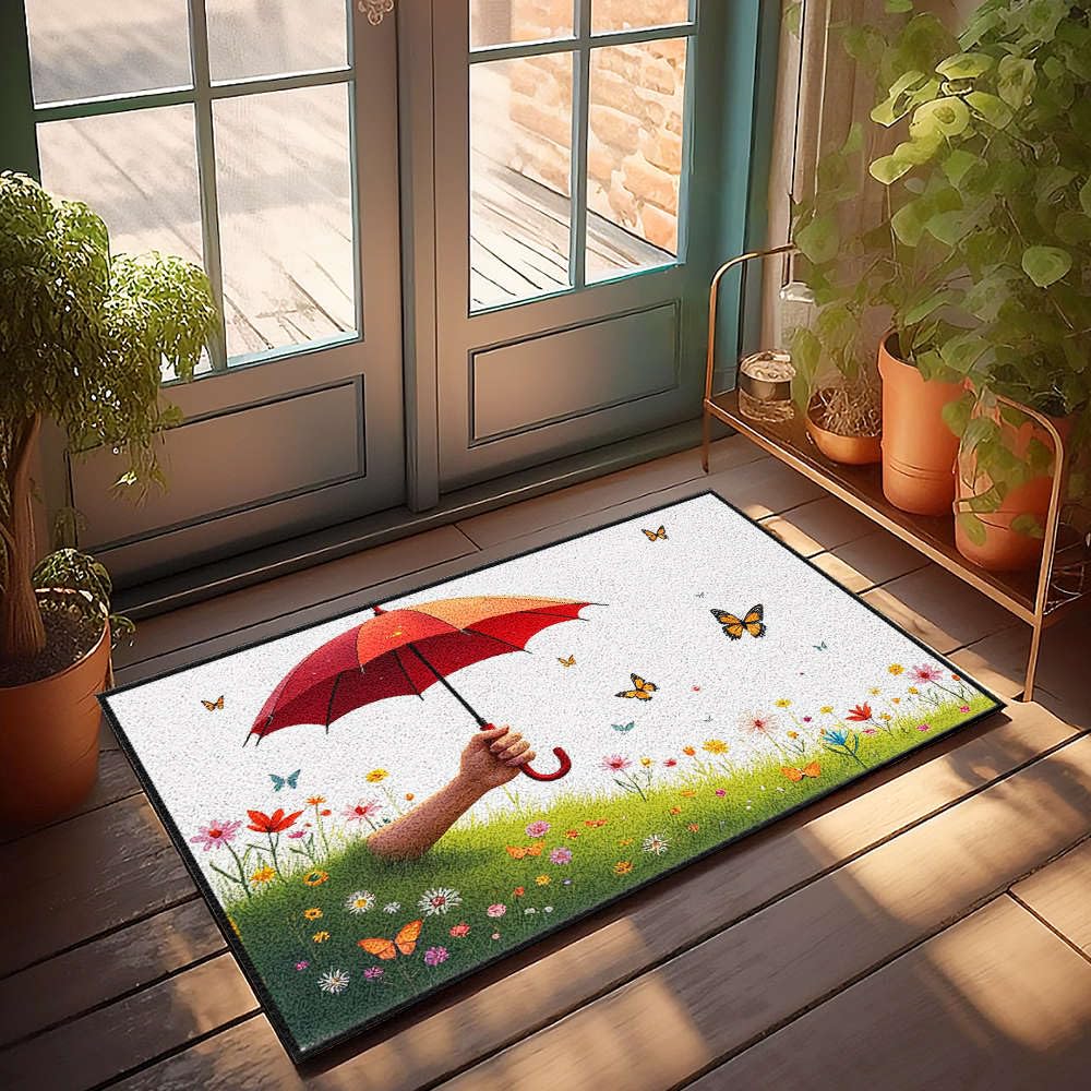 Tapis de porte intérieur grand format 65x90 cm imprimé papillons multicolores