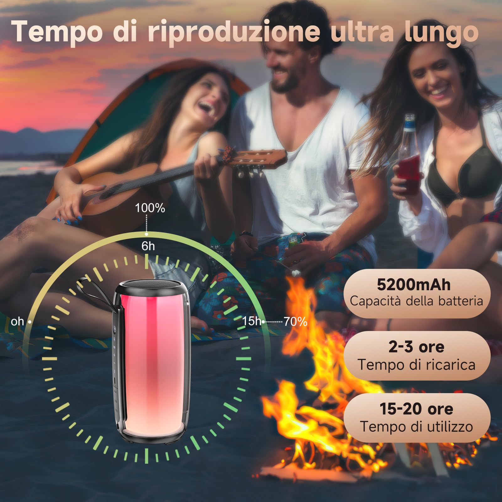 JYX Altoparlante Bluetooth 5.4 portatile, 60 W Bass Potenti, 24 H Autonomia, 11 Luce RGB, USB, AUX, TF Carte, Altoparlante Bluetooth per Feste/Viaggio/Esterni