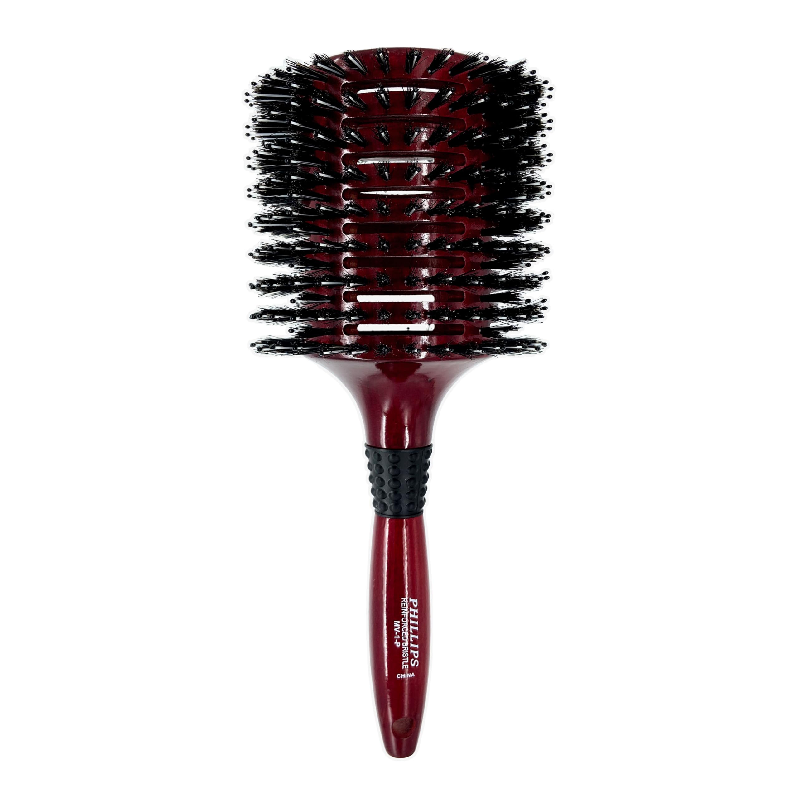 Phillips BrushMonster Vent 1 Poly-Tipped Professional Hair Brush (4.5” Diameter Barrel) - Vented Hairbrush with Nylon Reinforced Boar Hair Bristles, Beech Wood Handle with Rubber Grip