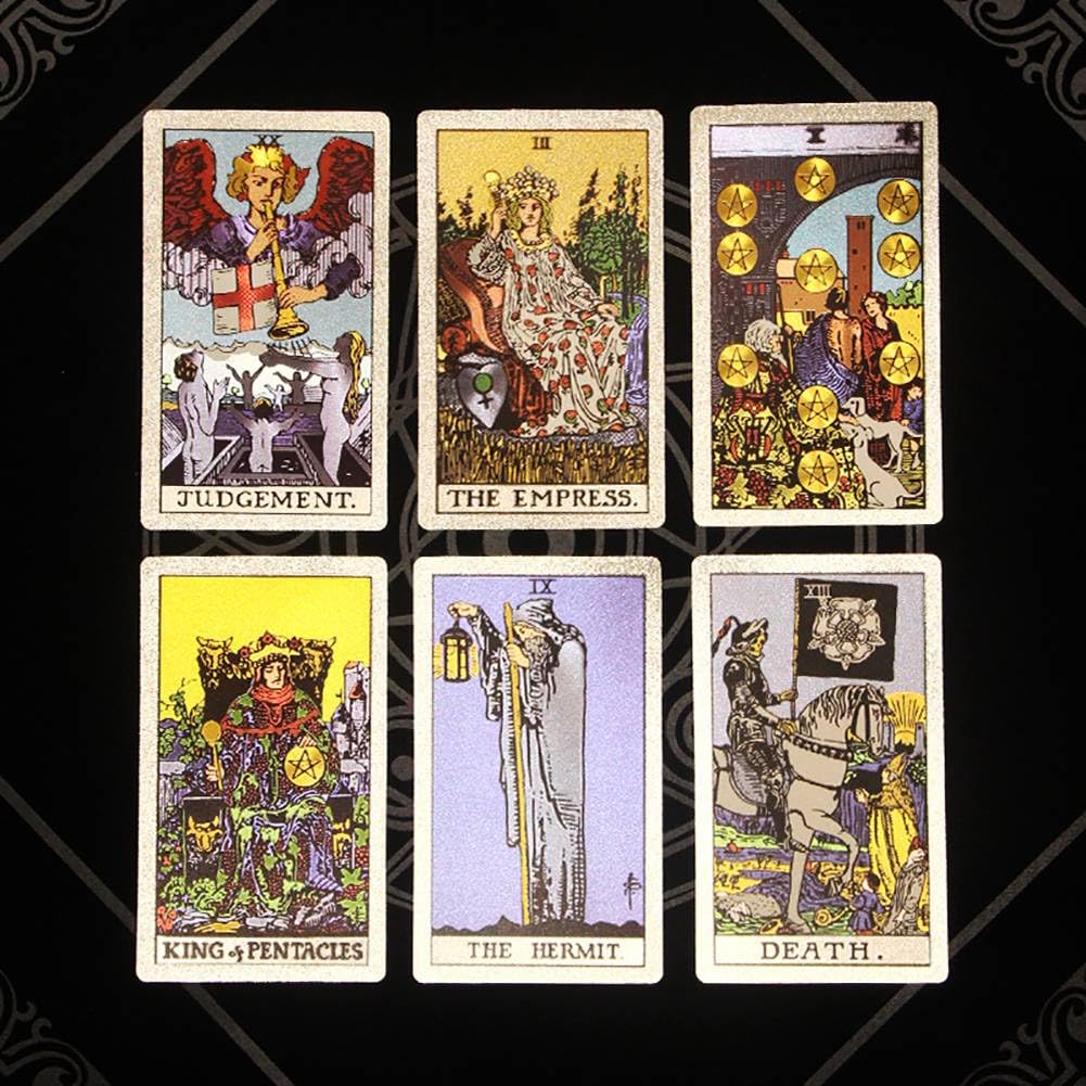 Générique Gold Foil Tarot, Version Anglaise des Outils de Divination, Cartes de Jeu de société de Divertissement Familial, charmants Decks Premium Gold Foil Tarot, Hexagonal Silver,12 * 7cm