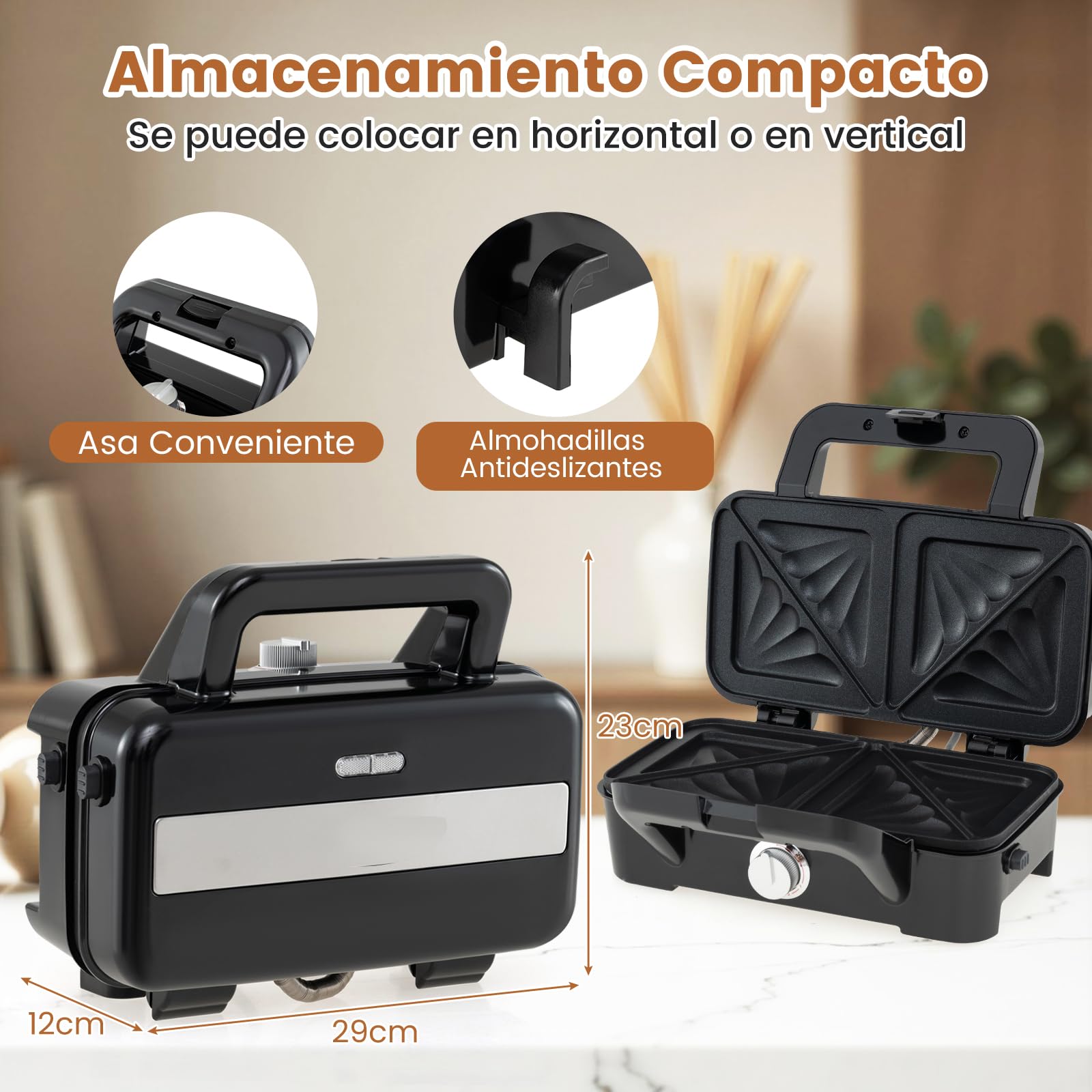 COSTWAY Sandwichera 3 en 1, 1082W Tostadora Grill con Placas Antiadherentes Extraíbles para Sándwich, Temperatura de 5 Niveles, Libre de BPA, Plancha Eléctrica para Panini con LED, Asas Frías al Tacto