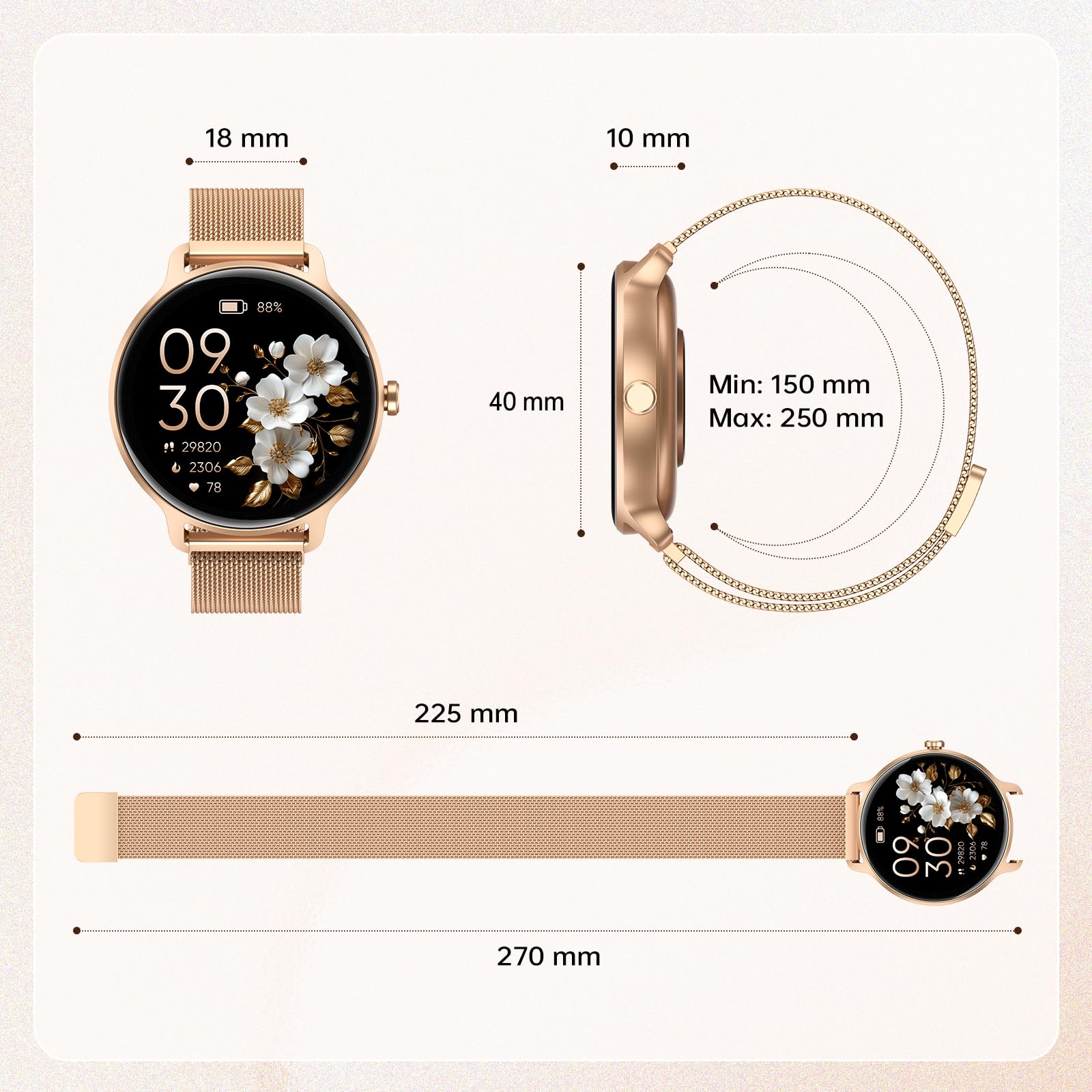 Smartwatch Damen Rund 1.27" AMOLED Smart Watch mit Telefonfunktion Fitnessuhr Pulsuhr SpO2 Schlafmonitor Schrittzähler 120+ Sportmodi IP68 Wasserdicht für iOS Android