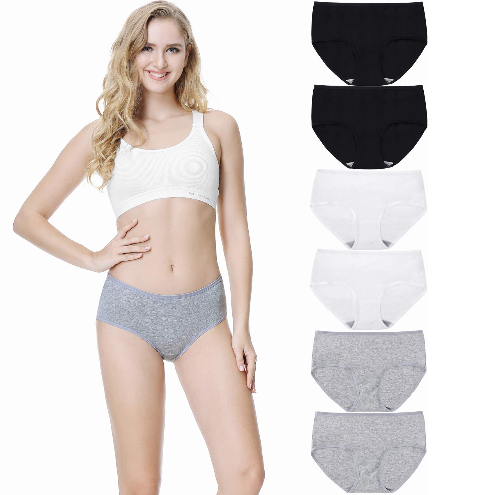TUUHAW Mutande da Donna Midi Vita in Cotone Elasticizzato Pacco da 6