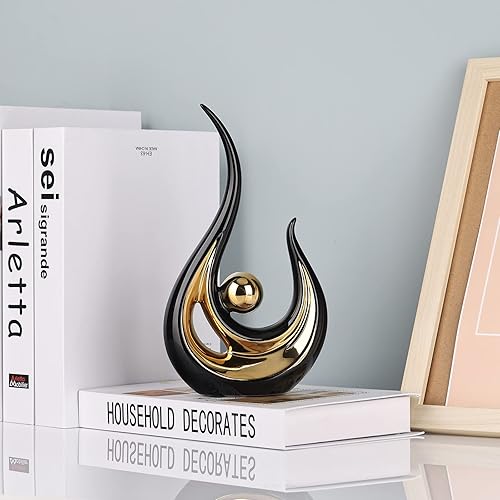 Miniatura 3 de LCCCK Estatuas abstractas de oro negro para decoración del hogar, acento moderno de escultura de cerámica, estatuas decorativas para sala de estar,