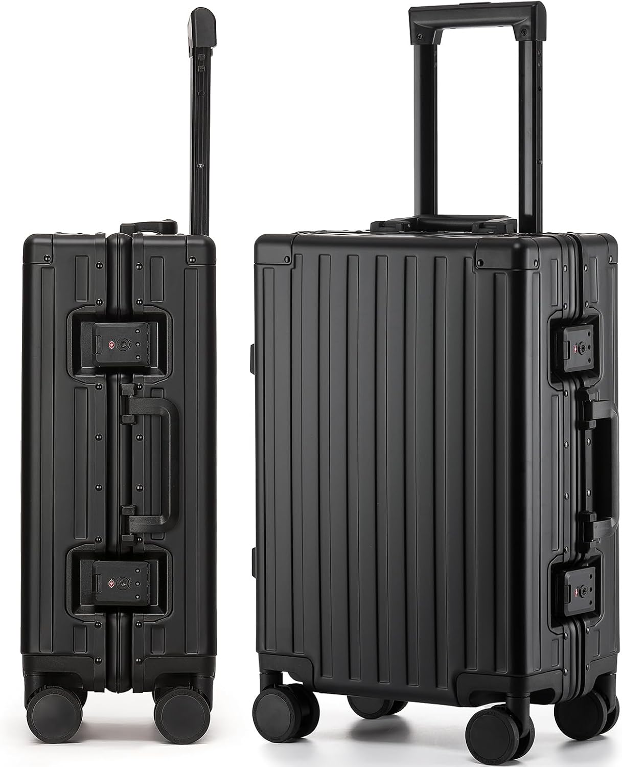 VATILIN 20 Inch All Aluminum Carry On Luggage 22x14x9 Airline Approved with Spinner Wheels,Hard Shell Zipperless Lightweight Small Suitcase with TSA Approved for Travel Business Women Men,Black