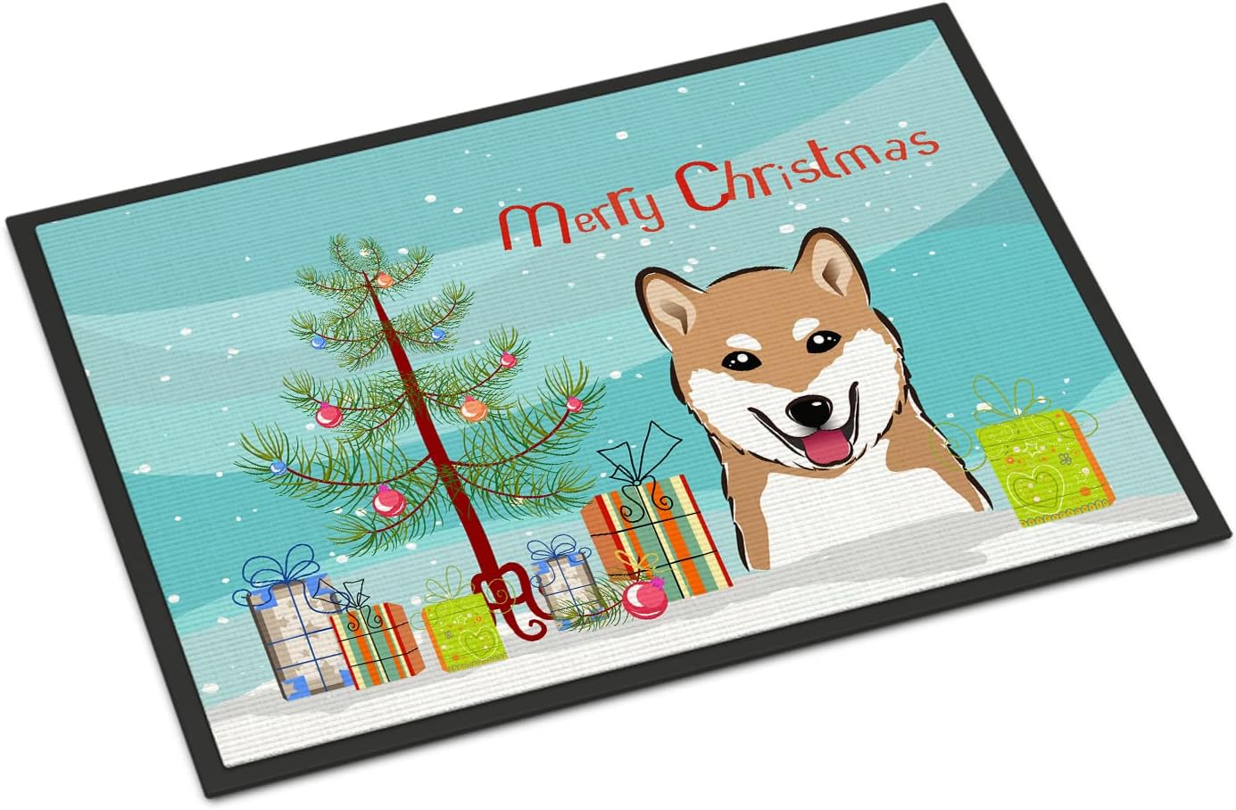 Caroline's Treasures BB1597JMAT Christmas Tree and Shiba Inu Doormat 24x36 Front Door Mat Indoor Outdoor Rugs for Entryway, Non Slip Washable Low Pile, 24H X 36W
