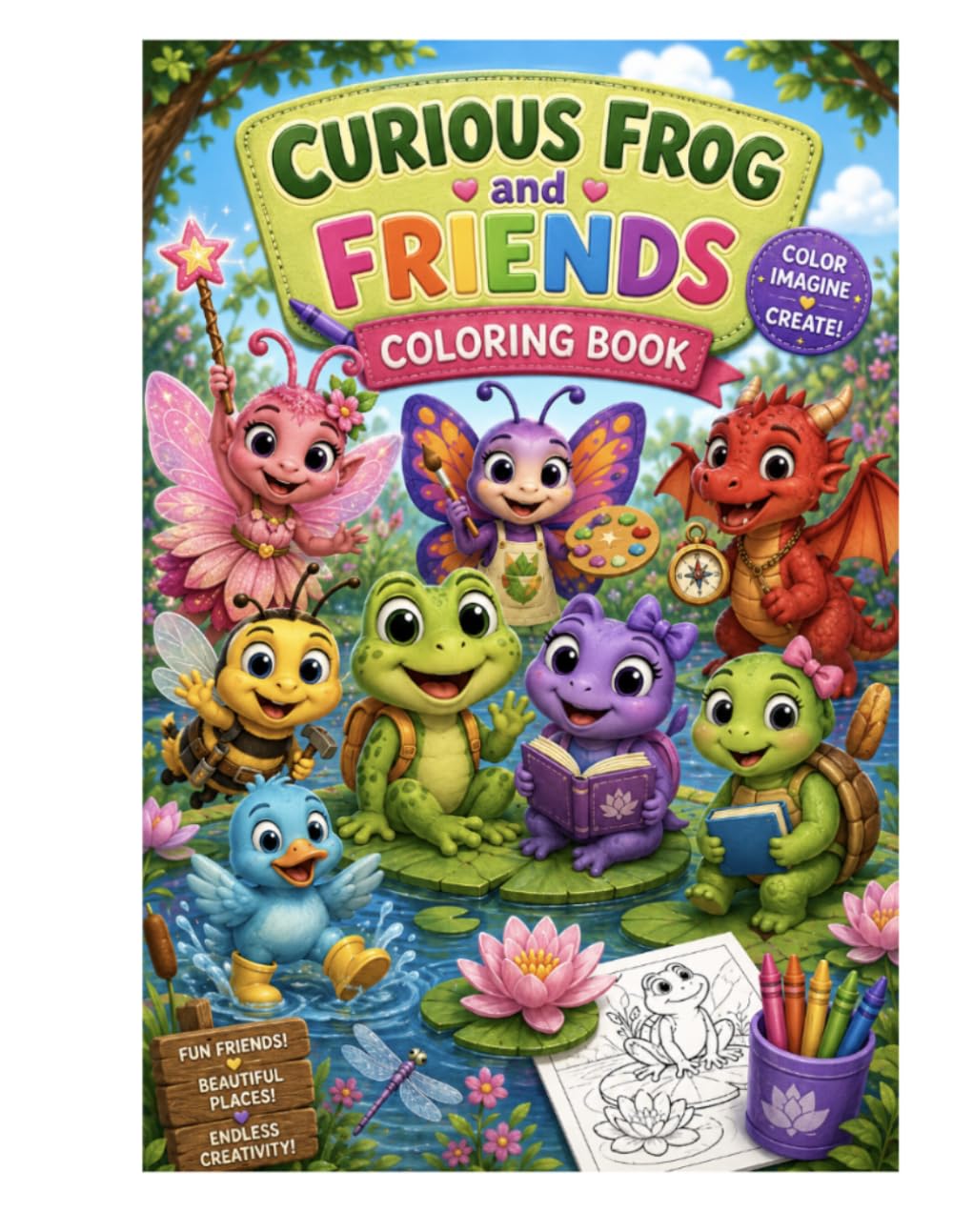 Curious Frog and Friends Coloring Book: Frog Pond Adventures