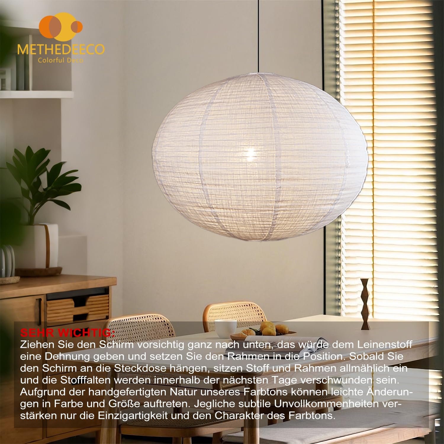 METHEDEECO Lot de 1 Abat-Jours Suspension Plafond Ronds Tissu Lin, 50cm