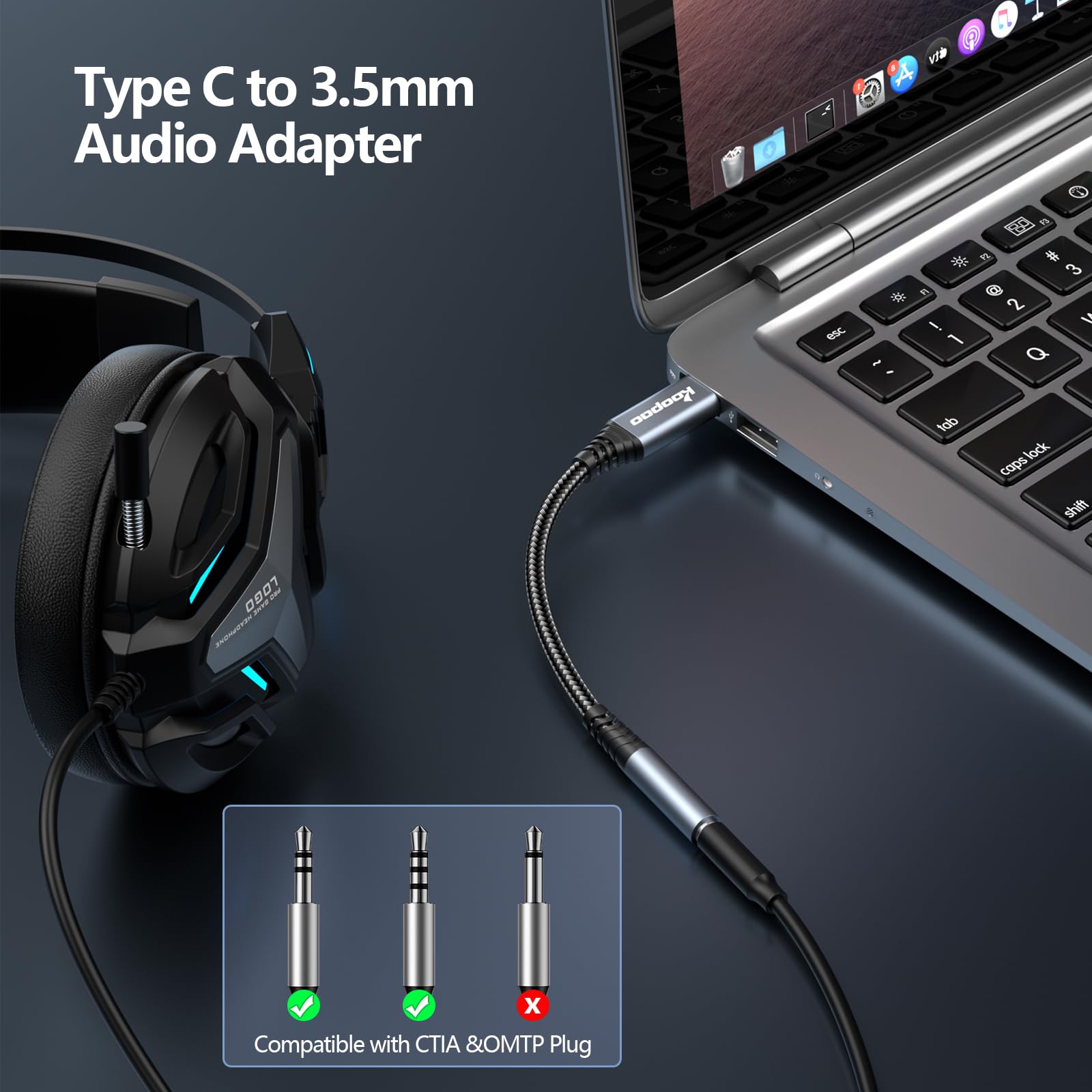 KOOPAO USB C to 3.5mm Female Headphone Jack Adapter, Type C to Aux Audio Cable Cord Compatible with iPhone 15 Plus/15 Pro Max, Galaxy S23 S22 S21 S20 Ultra, Pixel, iPad Pro, MacBook-2Pack