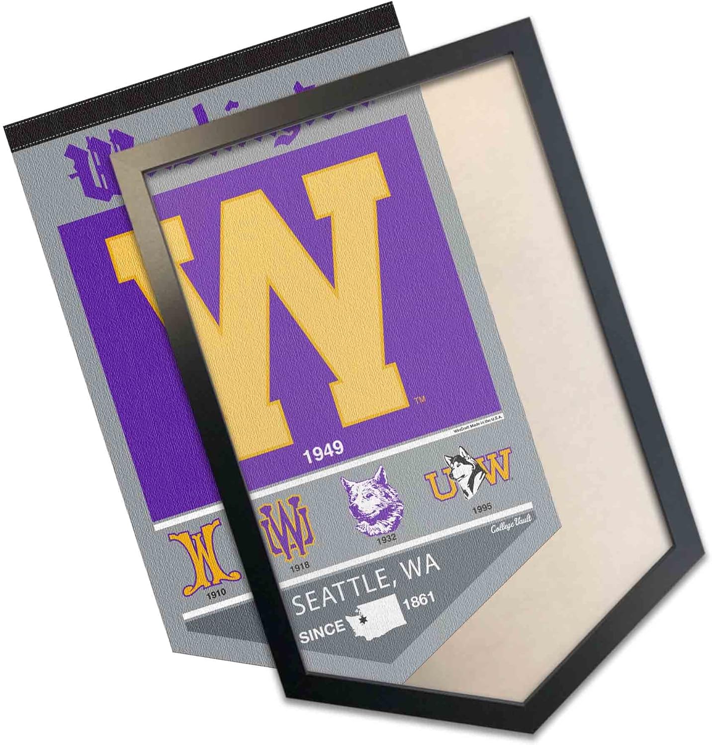 College Flags & Banners Co. Washington UW Huskies Heritage Logo History Banner and Wood Frame
