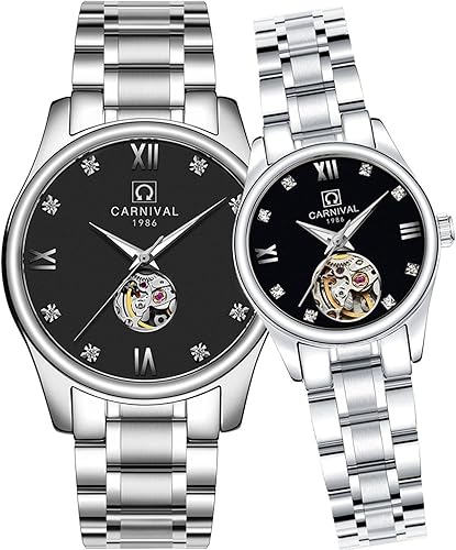Juego de 2 relojes para parejas para él y ella, reloj automático para hombres y mujeres