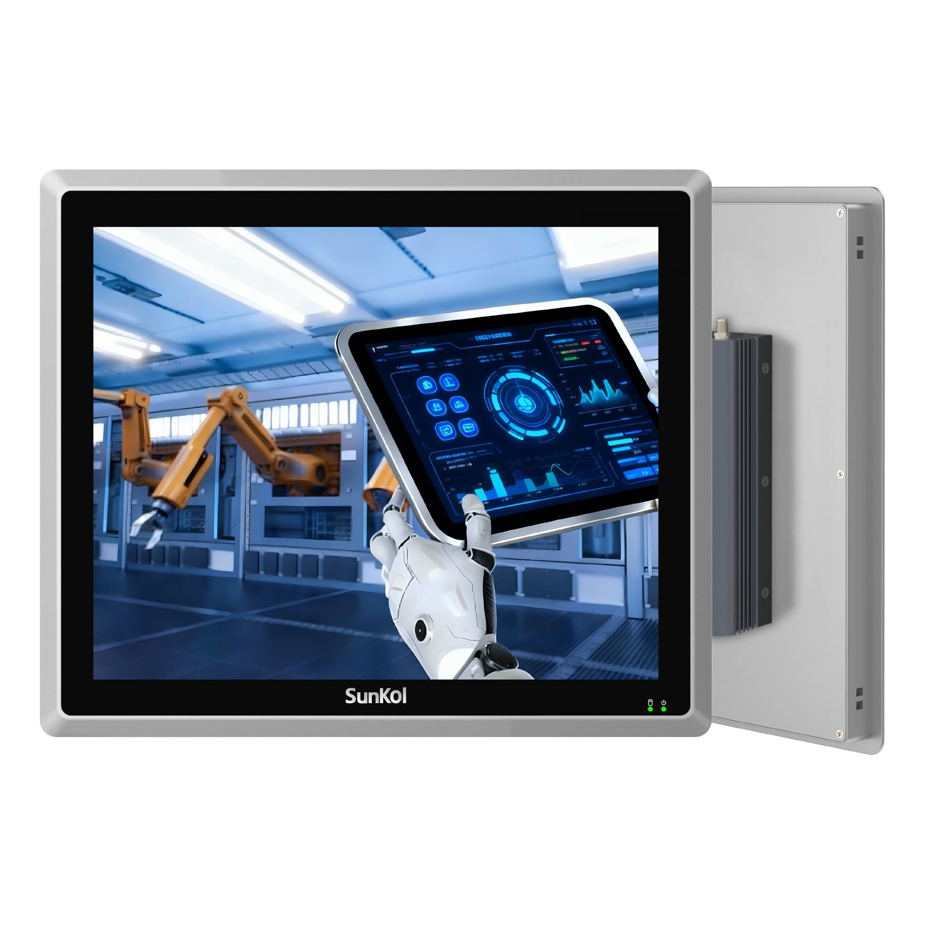 SunKol 17" Industrial Embedded Panel PC, IP65 Fanless Touch All in One Computer, Windows 10 Pro, Auto Power-on, 2xLAN,HDMI,6xUSB,2xRS485,4xRS232 (I7-