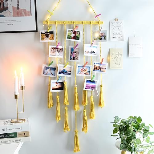 styleonme Marco y soporte para collage de fotos, con 25 clips, decoración bohemia para colgar en la pared, regalo de adolescente niña, regalos de