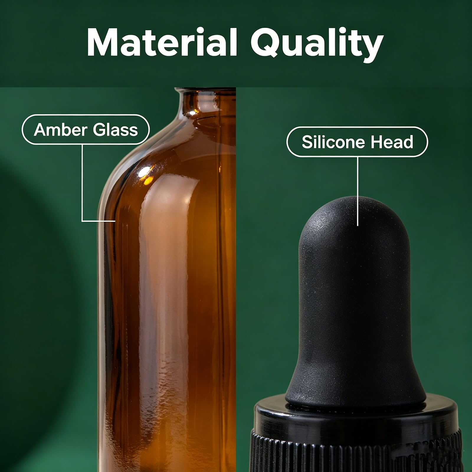 QUUPY Botella de vidrio ámbar con cuentagotas de vidrio, recargable, escala graduada, difusor de aceite esencial, mezcla de aceite de belleza, paquete de 3, 100 ml