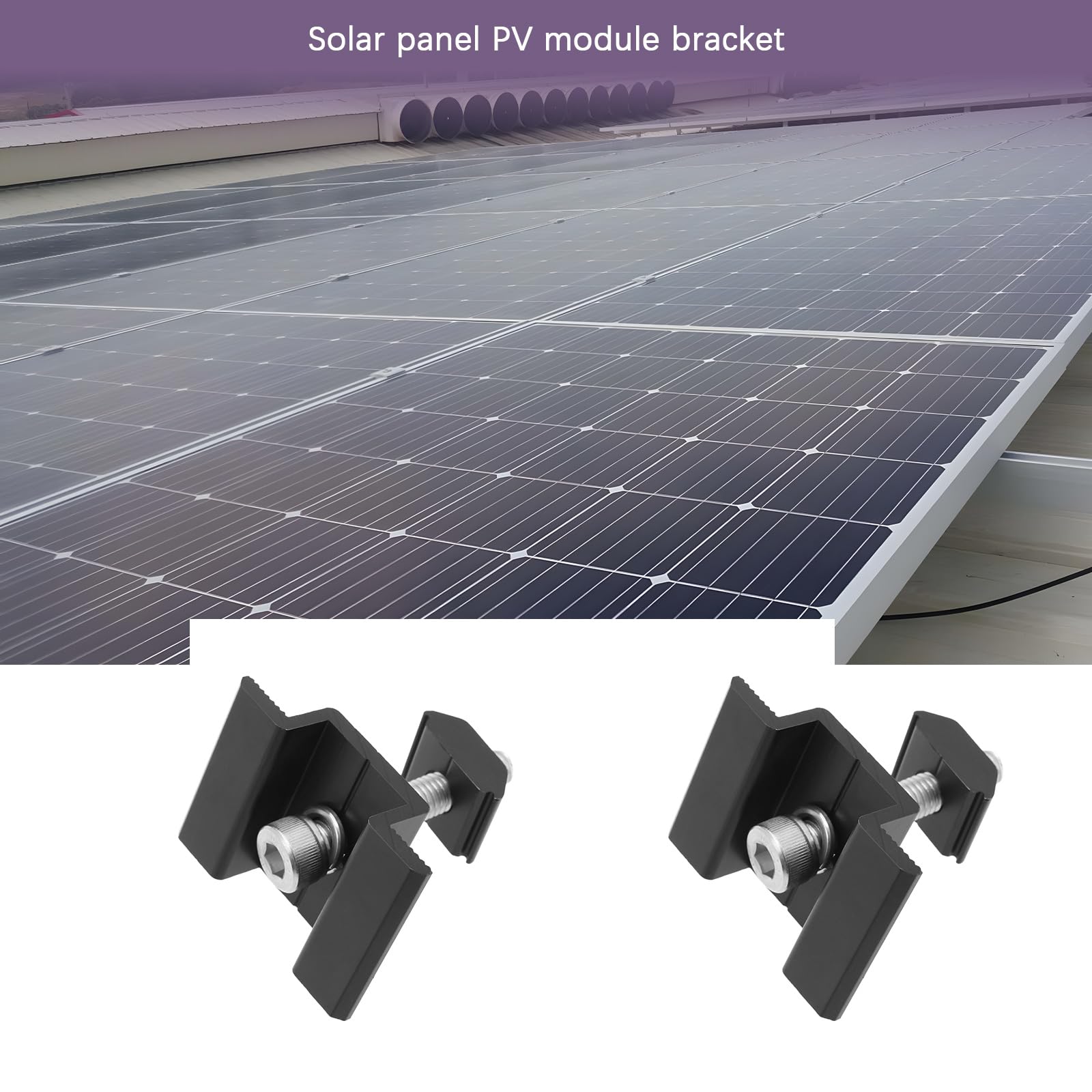 8 Pièces Pince Centrale en T pour Support de Module Solaire Support de Panneau Solaire Pince Intermédiaire Anodisée Noir avec Vis à Tête Cylindrique Et Écrou Fendu (35mm)