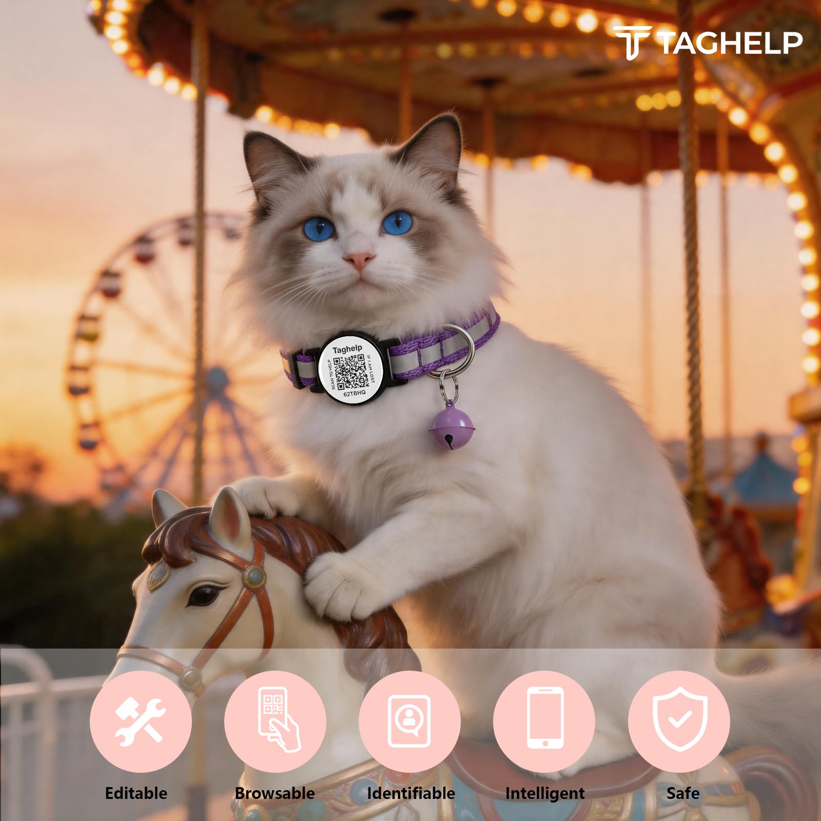 Paquete de 6 collares de gato con campana, bonito collar de gato, ideal para niñas, gatos, niños, gatos, collares reflectantes sólidos y seguros para gatos, etiquetas de identificación de gato con