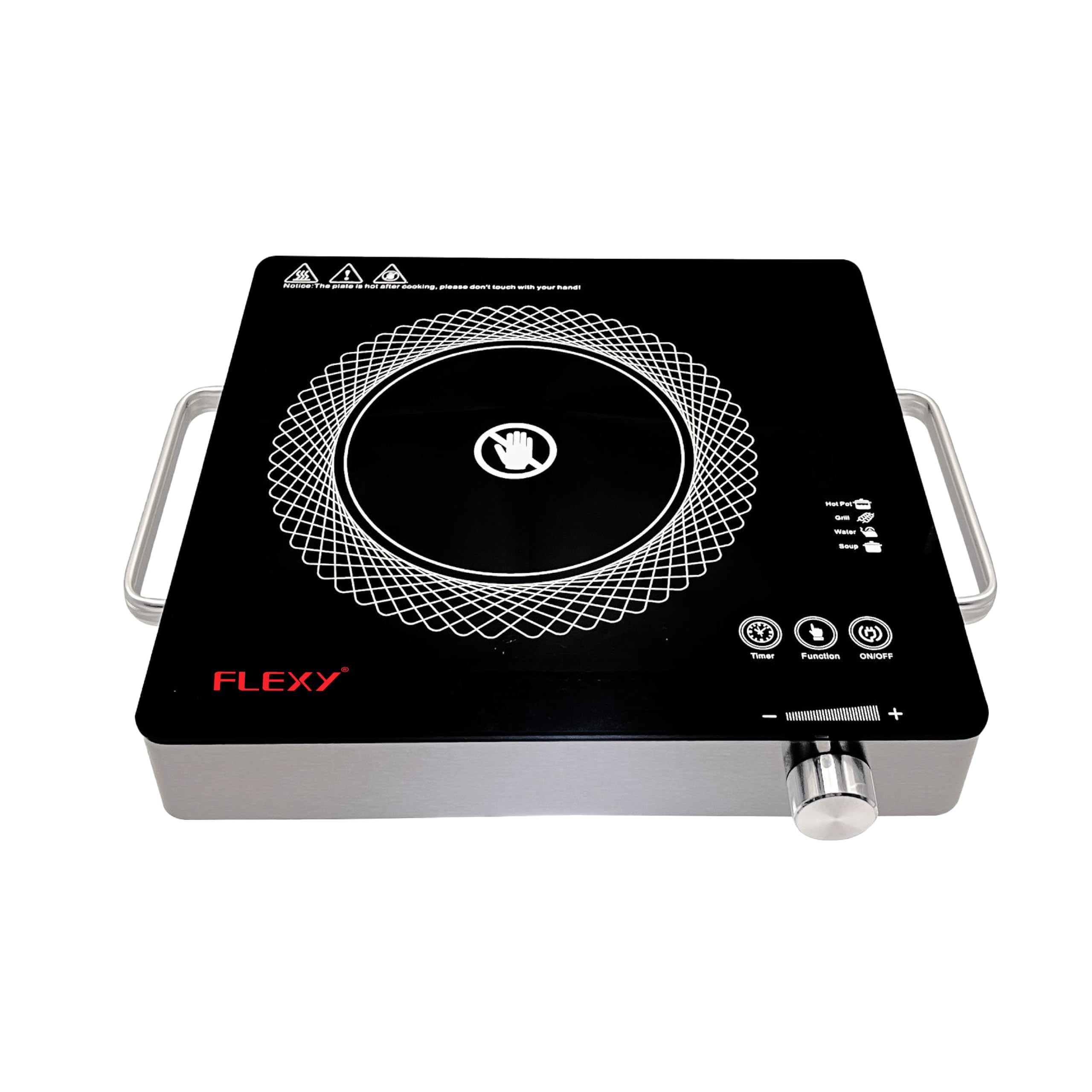 Flexy Infrared Cooker: 2000W Ceramic Heating, Finger Touch Control, Preset Menus, Adjustable Timer, Digital Display, and 2-Year Warranty. Upgrade Your Kitchen Now!