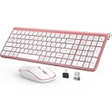 JOYACCESS Pink Wireless Keyboard and Mouse, Typewriter Keyboard Wireless, Ergonomic and Quiet Computer Mouse for for Desktop/PC/Laptop/Surface/Smart TV and Windows 10/8/ 7