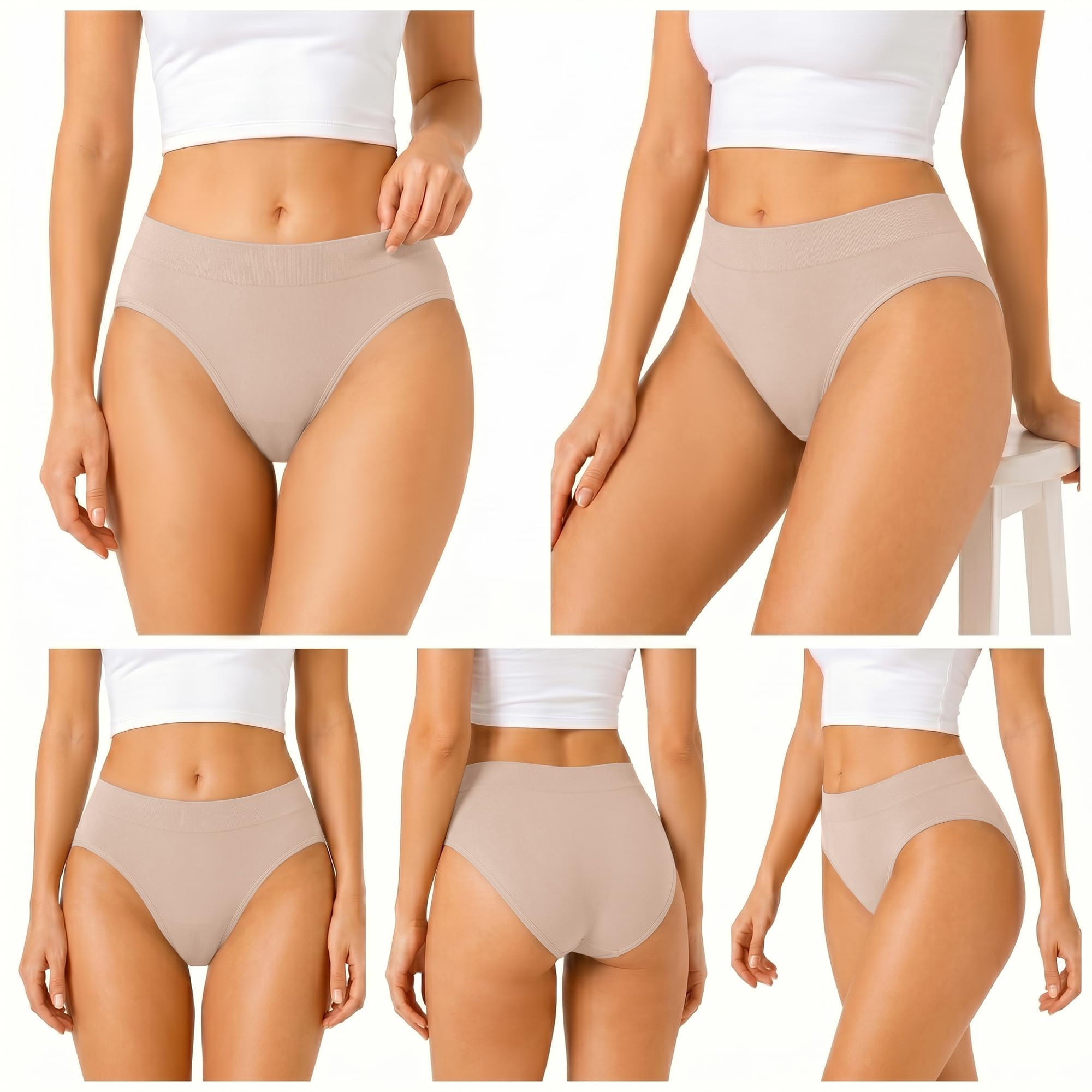 Women's Hi Cut Briefs, Mid Rise Nylon Spandex Underwear 3/5 Pack | 92% nylon, 8% spandex, hi cut leg, mid rise fit, full back coverage, soft stretch, double-layer waistband