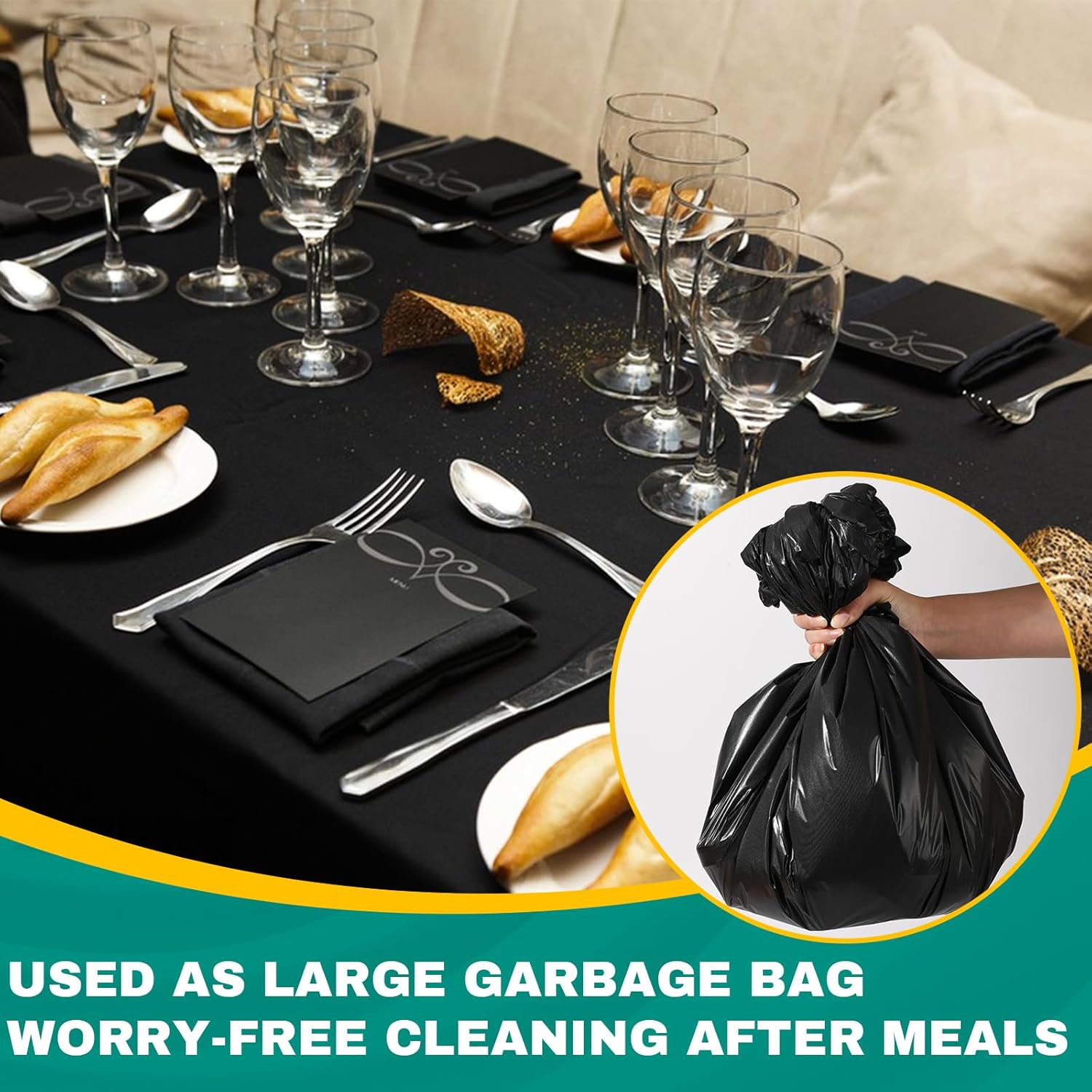 50 Pack Black Plastic Table Cloths Disposable, 54 x 108 Inches Plastic Table Cover for Rectangle Tables, Disposable Tablecloth for Dinning, Parties, BBQ, Wedding, Outdoor