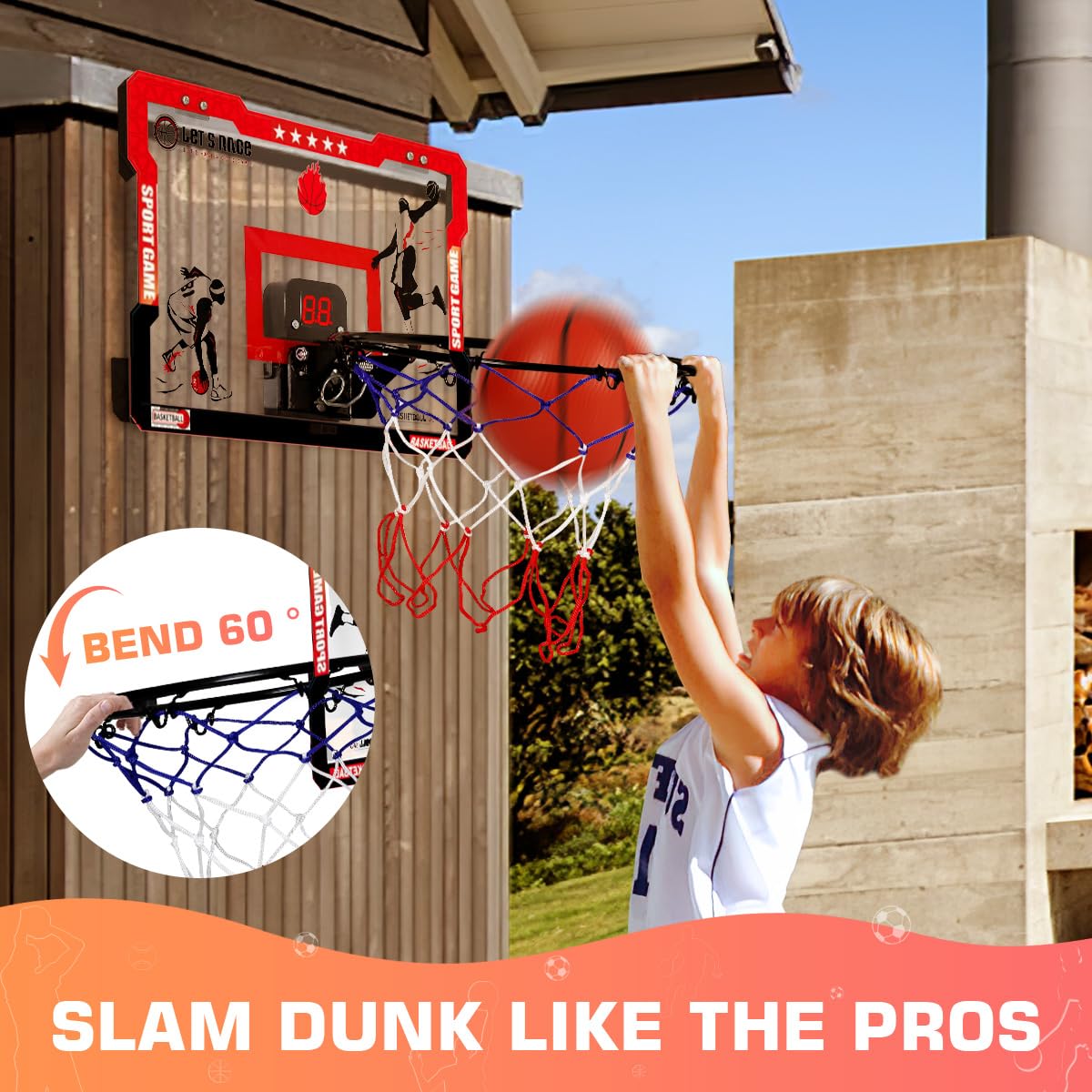 LED Light Indoor Basketball Hoop For Kids - Over The Door Hoop With Scoreboard
