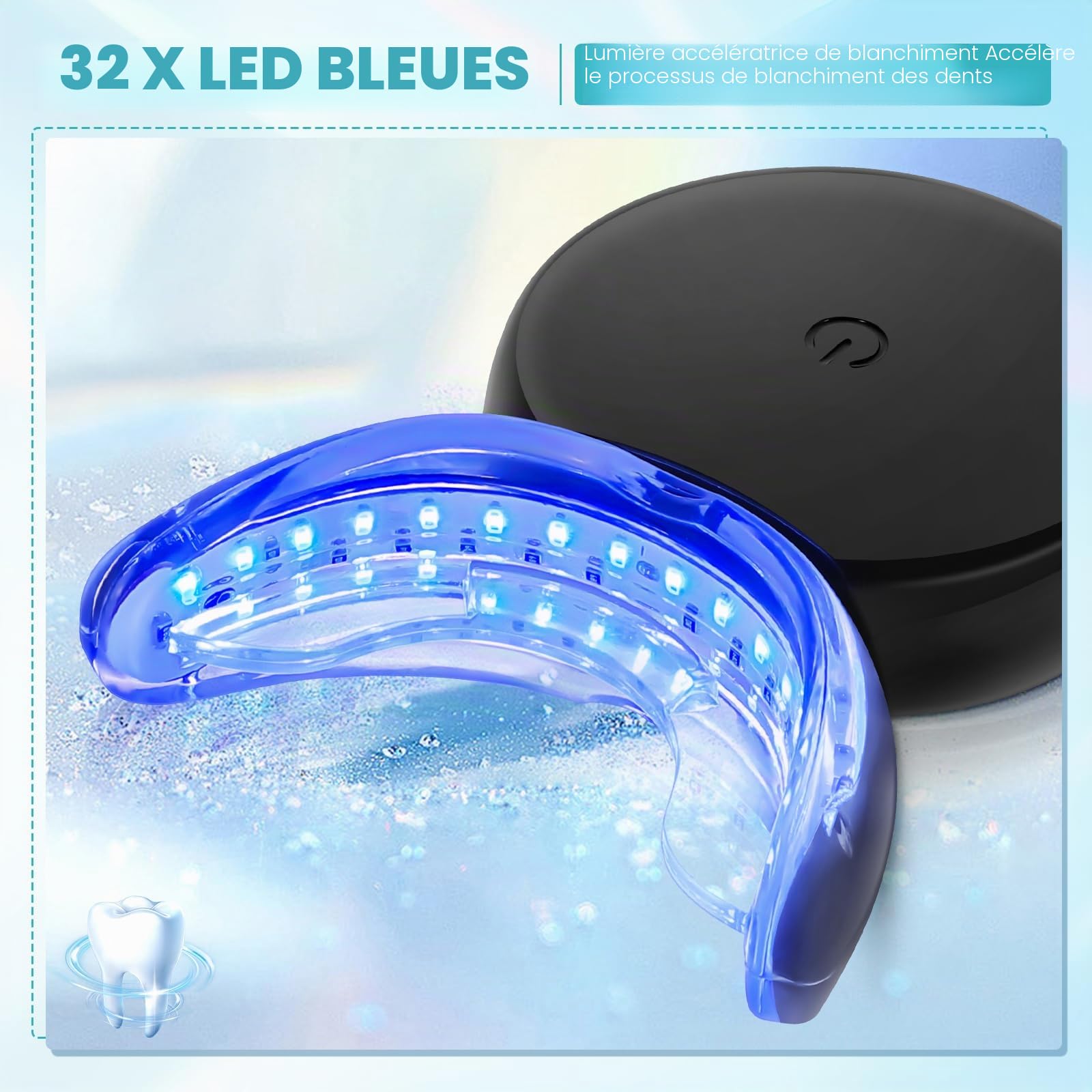 Kit de Blanchiment Dentaire, Teeth Whitening Kit avec 32X LED Lampe de Blanchiment 3Pcs Gel Blanchisseur, Soins Dentaires à Domicile pour éliminer Rapidement Taches et Blanchir les Dents