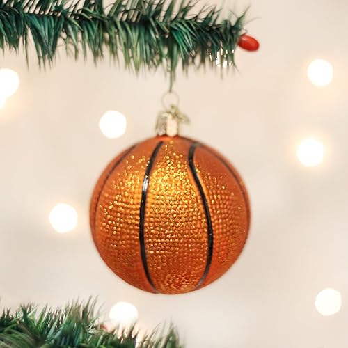 Vista 2 de Old World Christmas Adorno de cristal soplado de baloncesto para árbol de Navidad, decoración navideña artesanal, colección deportiva