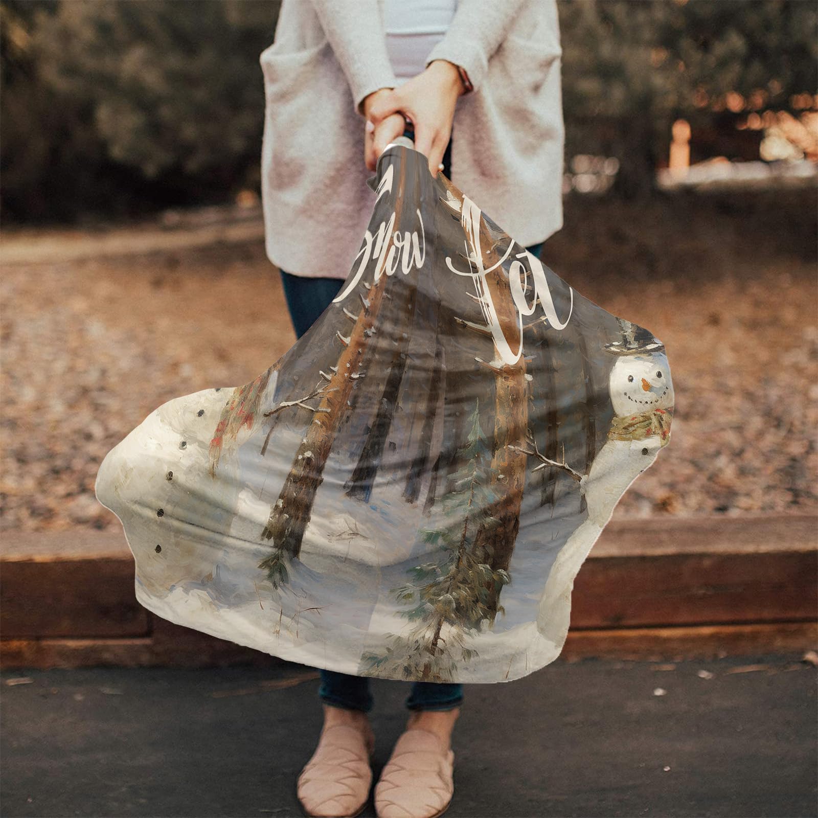 Nursing Cover for Breastfeeding Scarf, Christmas Snowman Oil Painting Forest Vintage Baby Car Covers Super Soft Multi Use for Canopy Shopping Cart Cover Blanket Stroller Cover