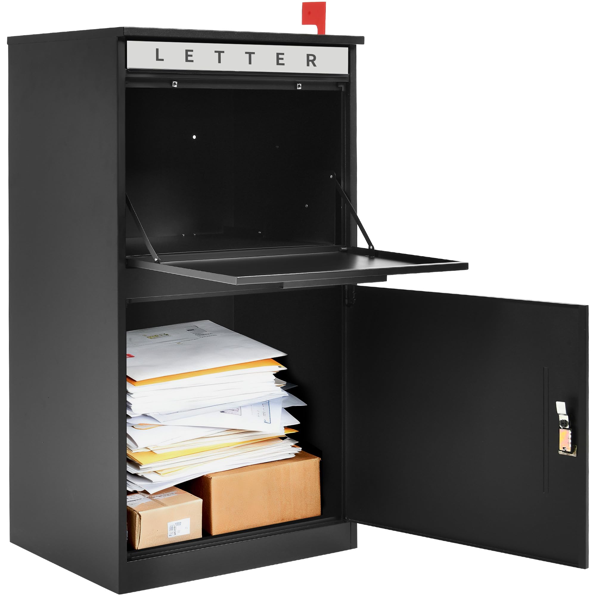 DWVO 35" H Package Delivery Box, Password Lock &amp; Mail Slot, Black